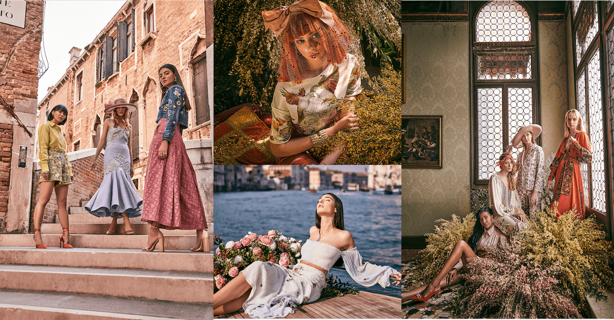Collage of models wearing Là Fuori clothing in Venice.