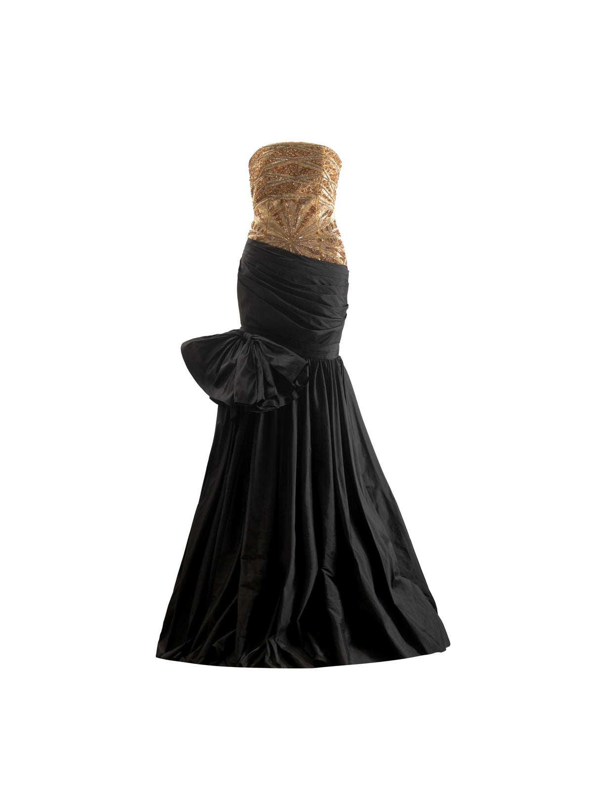 Champagne Crystal Embellished Draped Gown