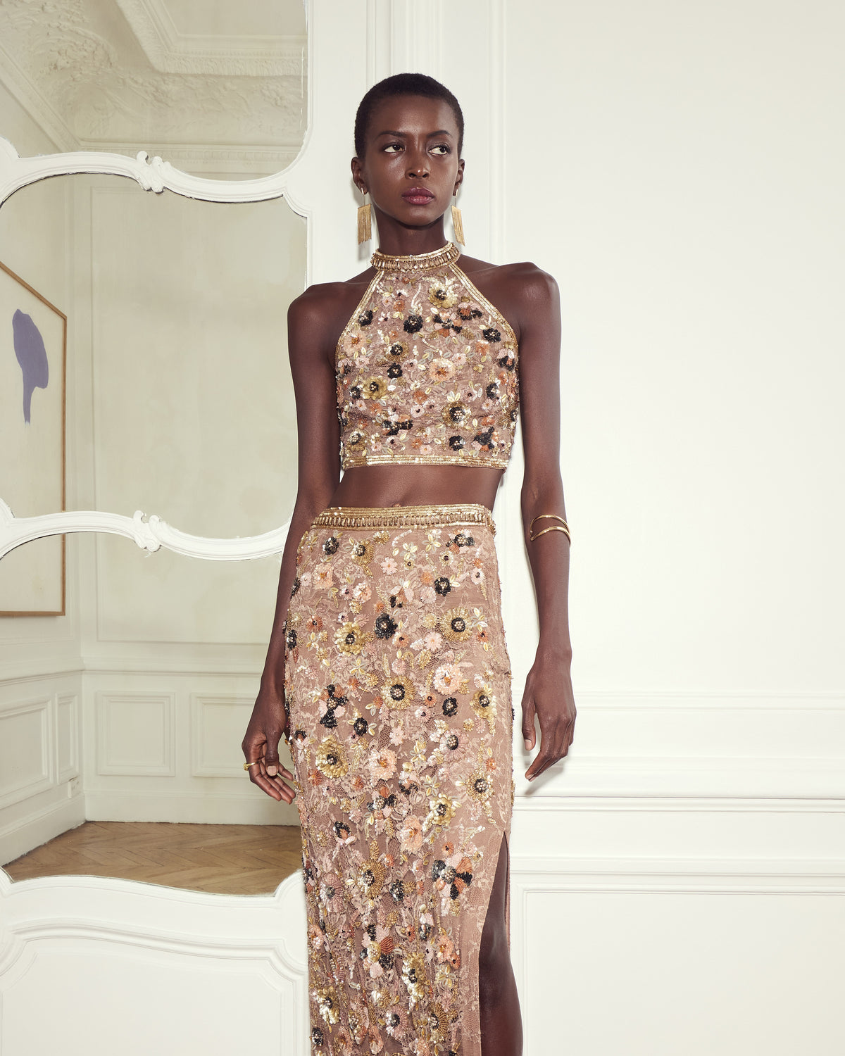 Champagne Embellished Halter Top