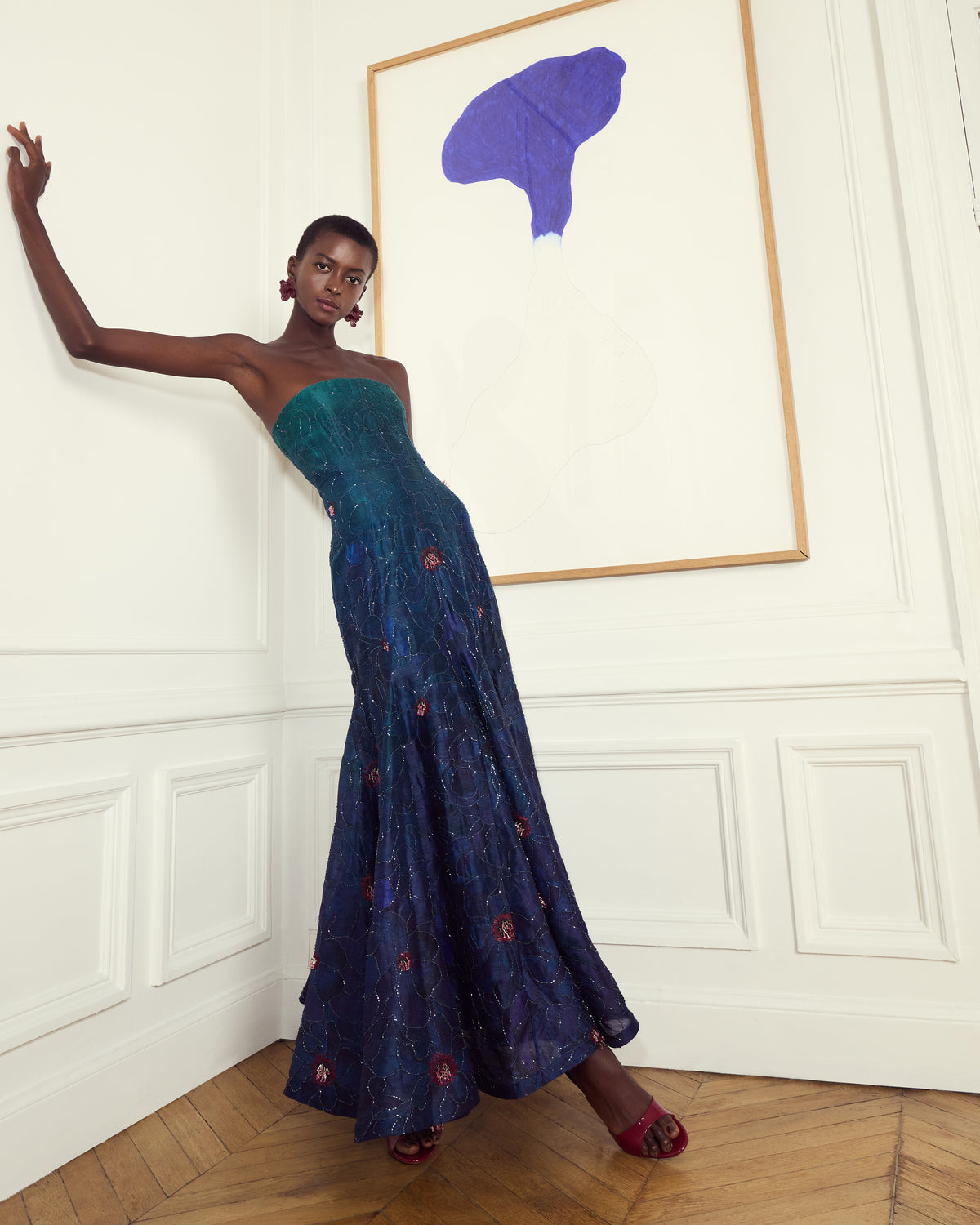 Teal Embellished Column Dress