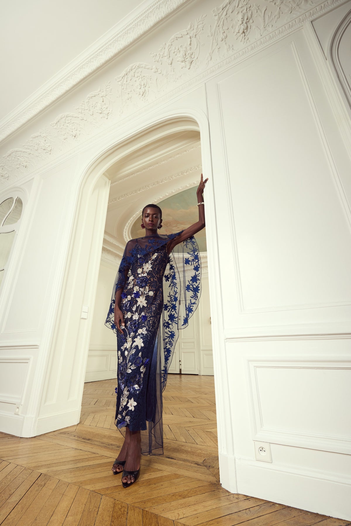 Midnight Gold Floral Embroidered Cape