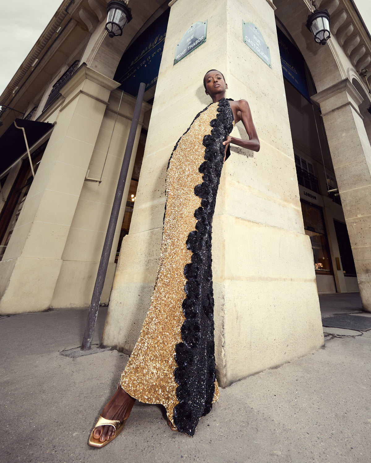 Golden Noir Embellished Halter Dress