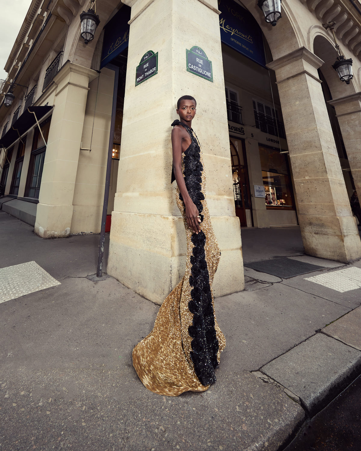 Golden Noir Embellished Halter Dress