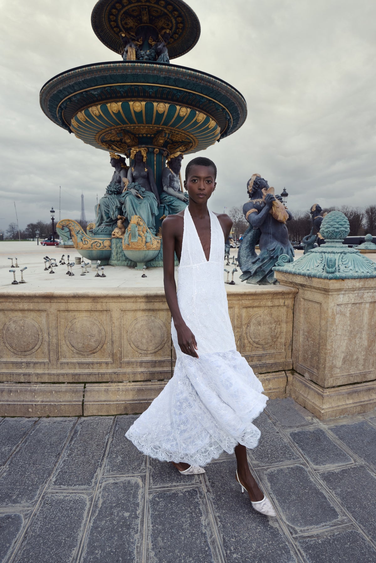 Pearl Ivory Embellished Halter Dress