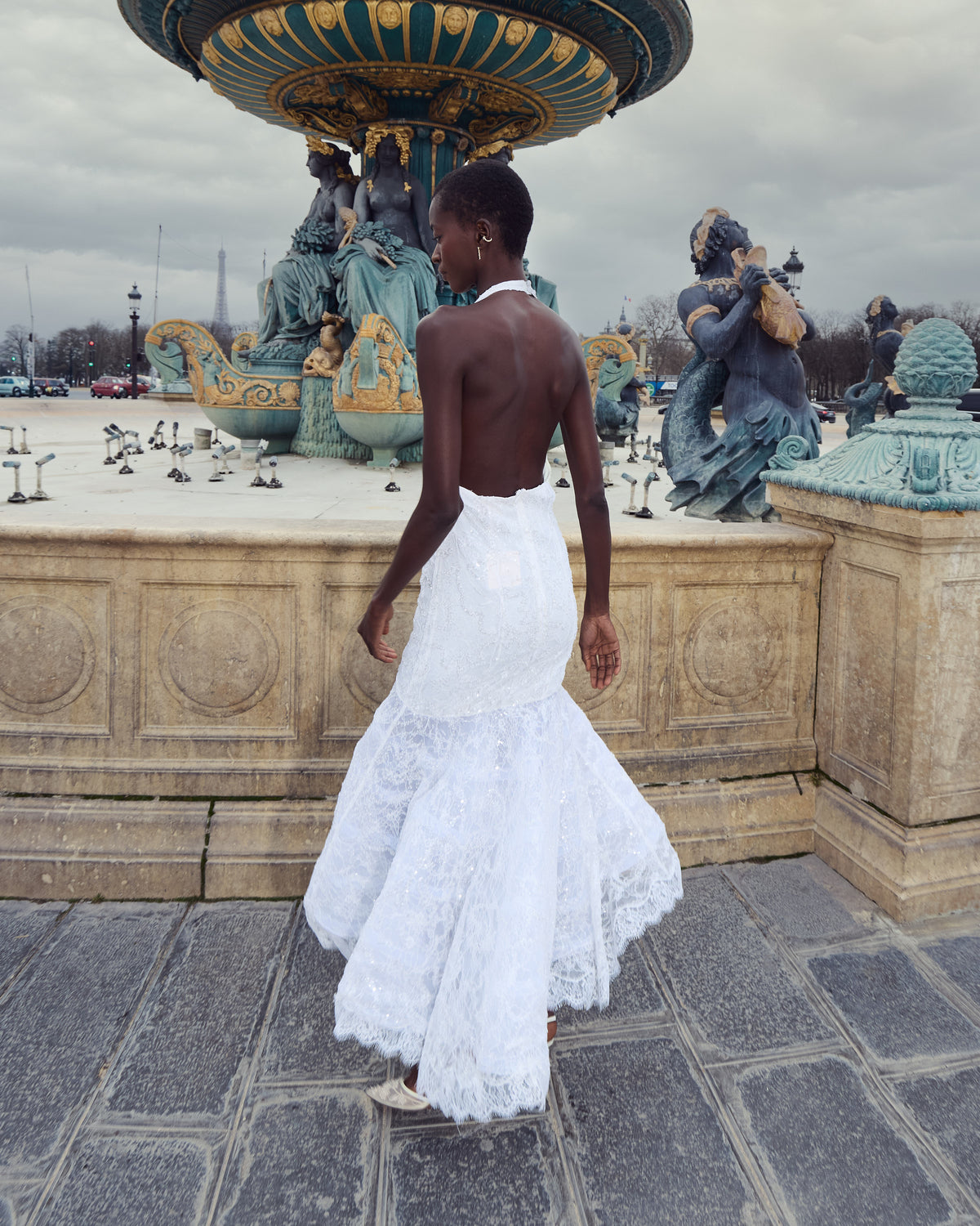 Pearl Ivory Embellished Halter Dress