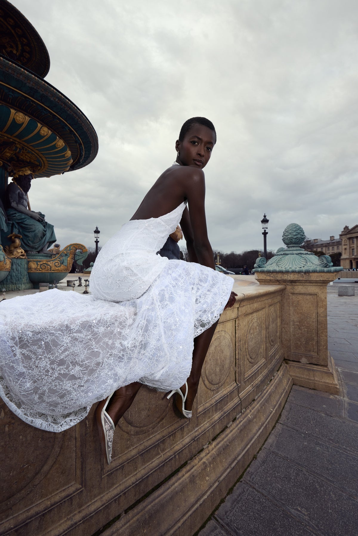 Pearl Ivory Embellished Halter Dress