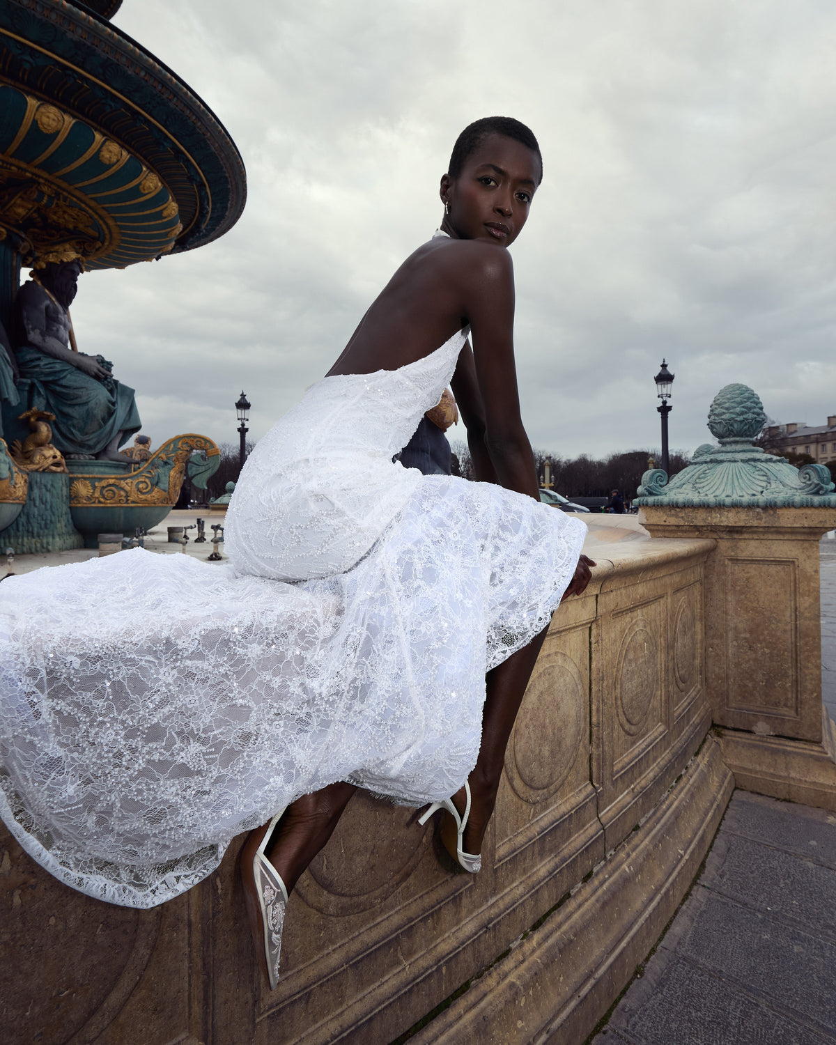 Pearl Ivory Embellished Halter Dress