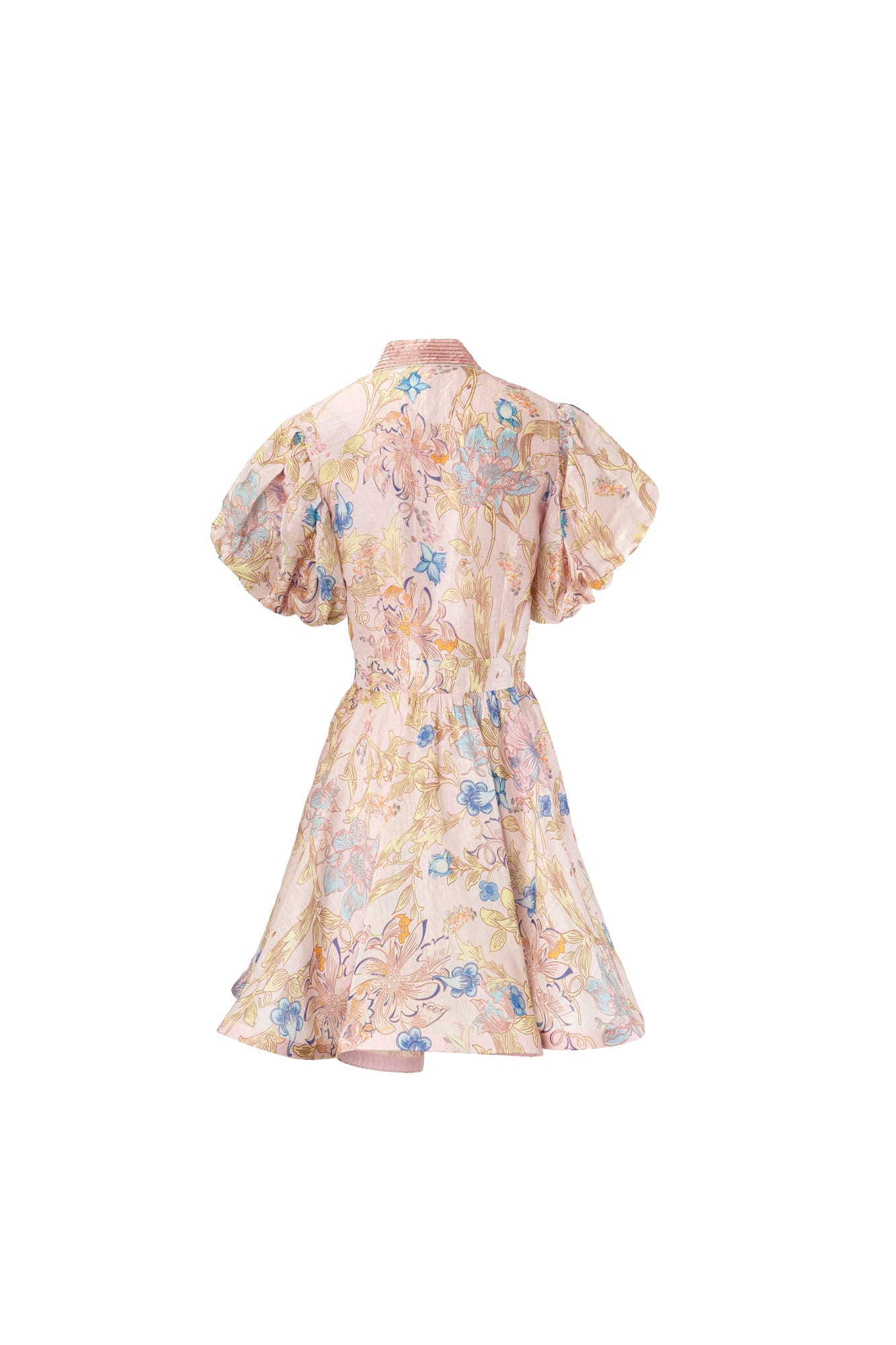 Floral dress with puff sleeves on a white background