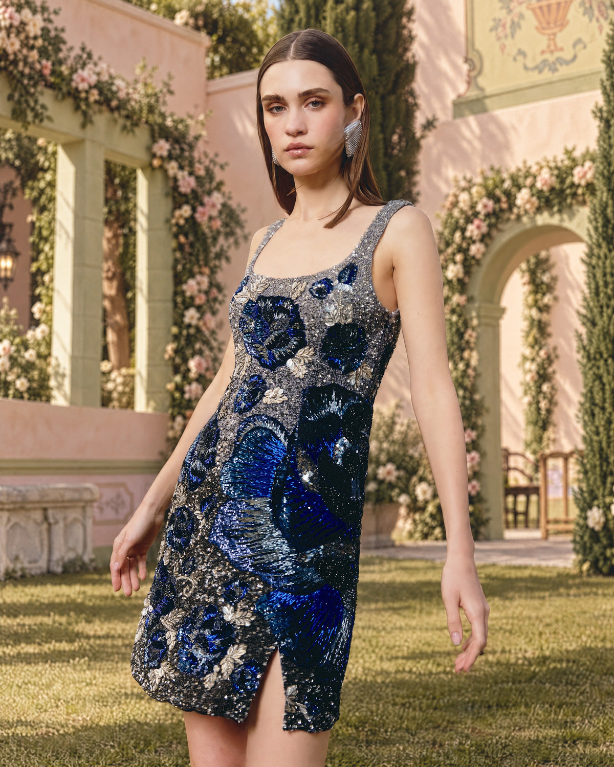 Midnight Rose Embellished Mini Dress