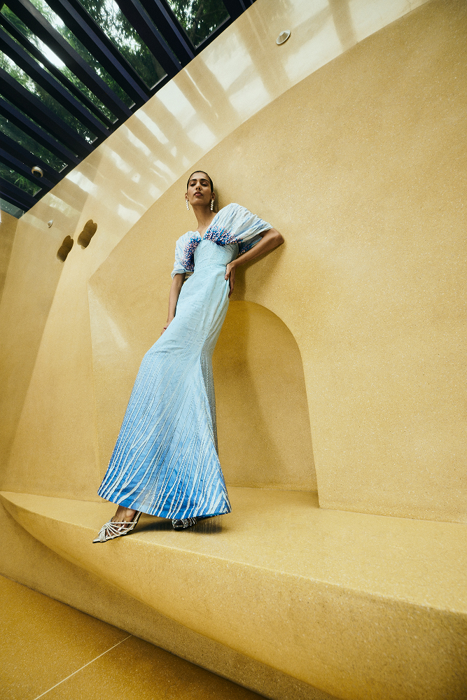 Wedding guest gown designed as a luxury evening gown in formal evening wear