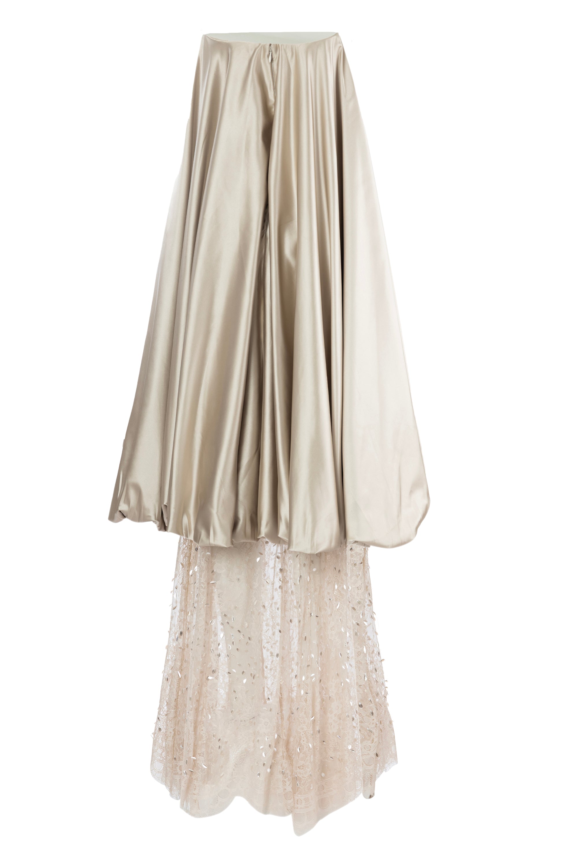 Luxury couture tiered lace formal gown – strapless shimmering champagne bubble dress for red carpet fashion