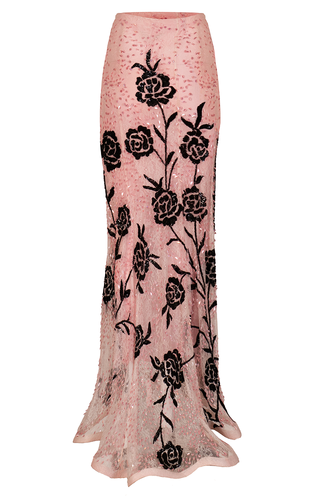 Ombre effect skirt featuring pink sequin embroidered detailing