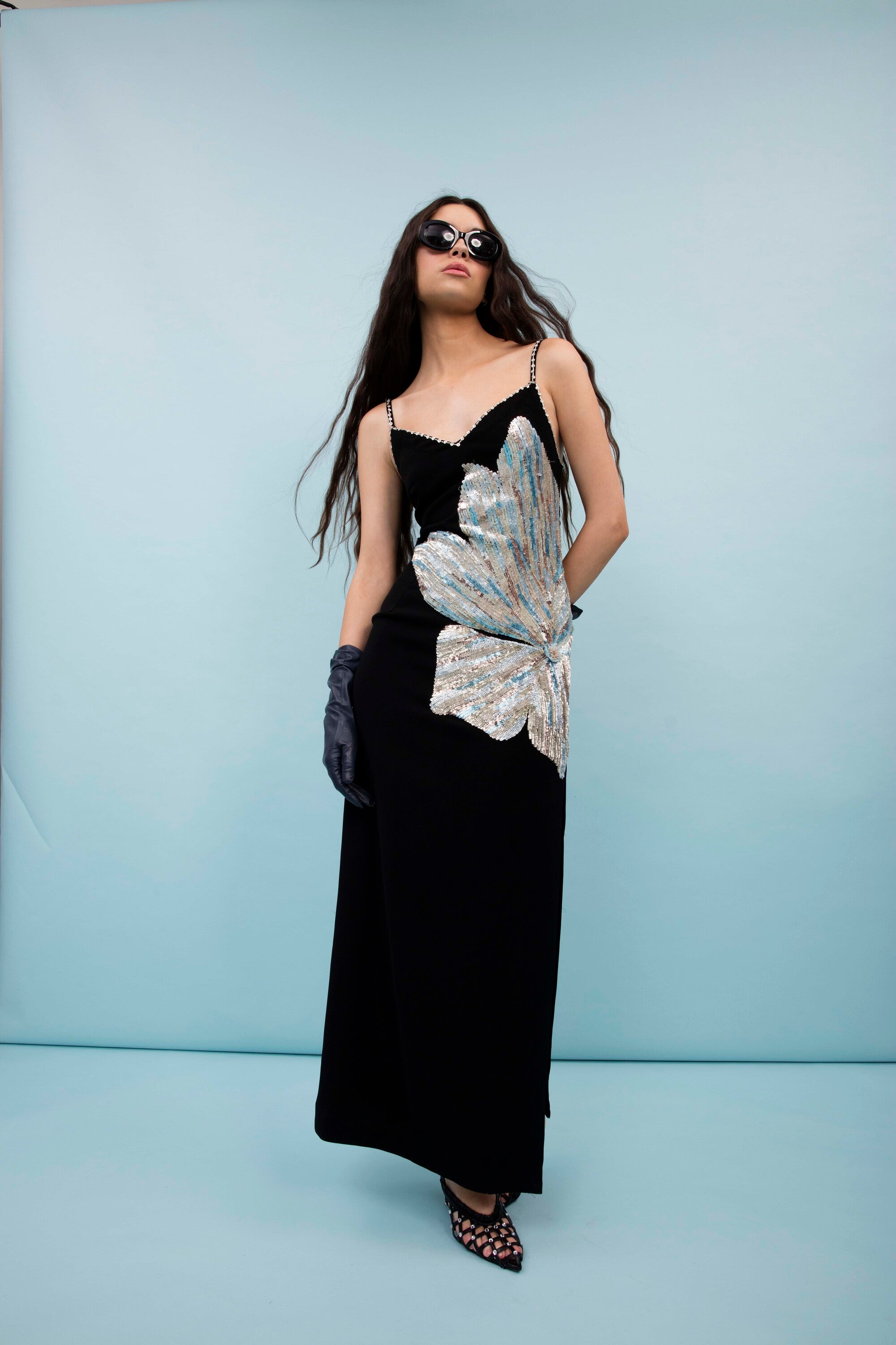Calla blue lily noir slip dress