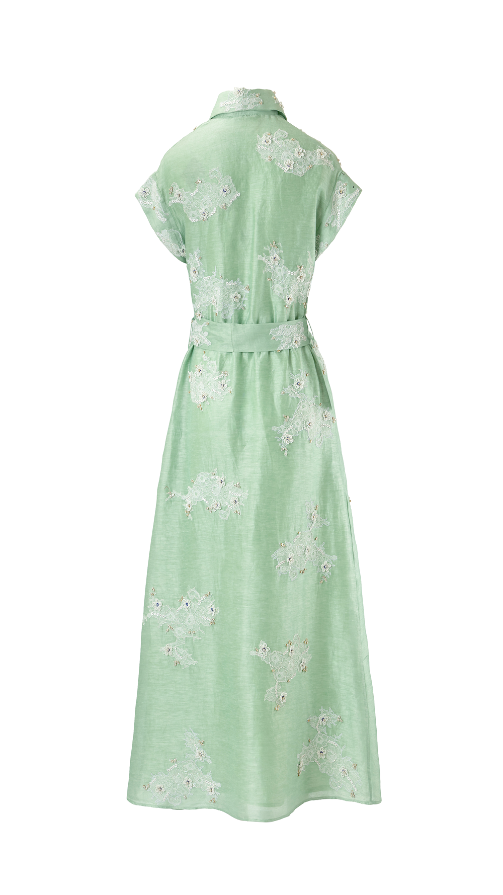 Flowy mint belted shirt dress with cap sleeves, ideal for elegant summer daywear styling