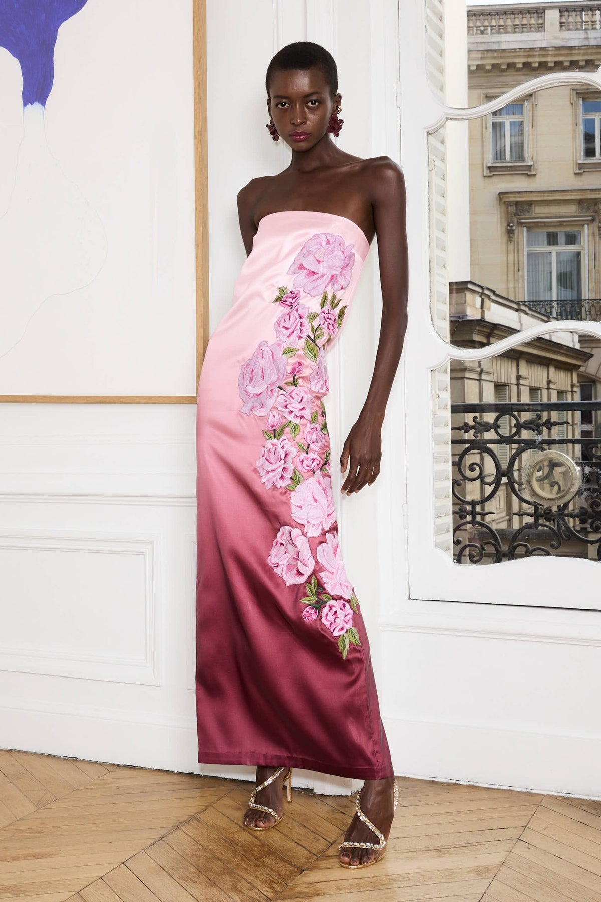 Rose Ombré Embroidered Column Dress