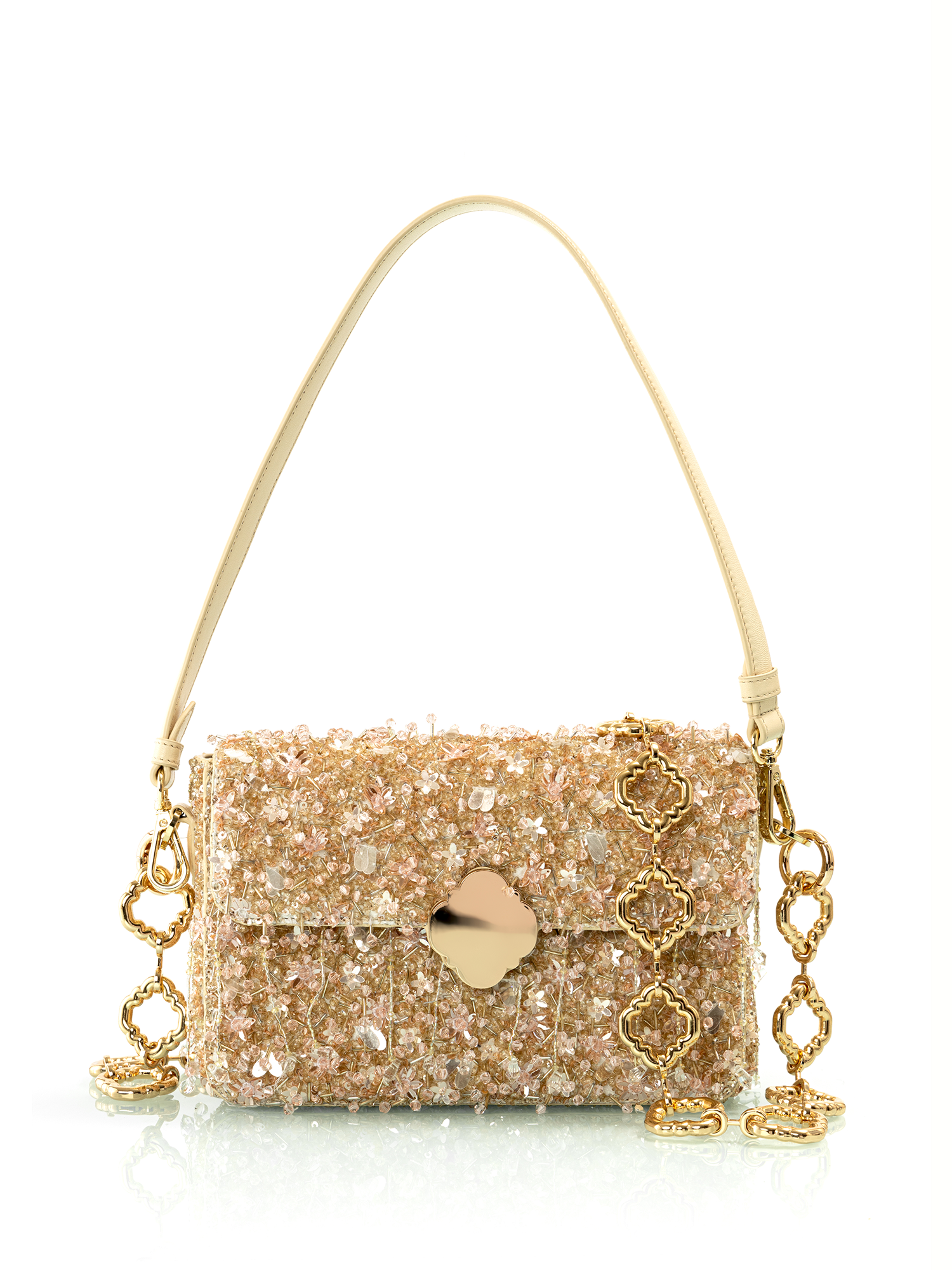 Elegant champagne leather party bag styled for luxury outings and special celebrations