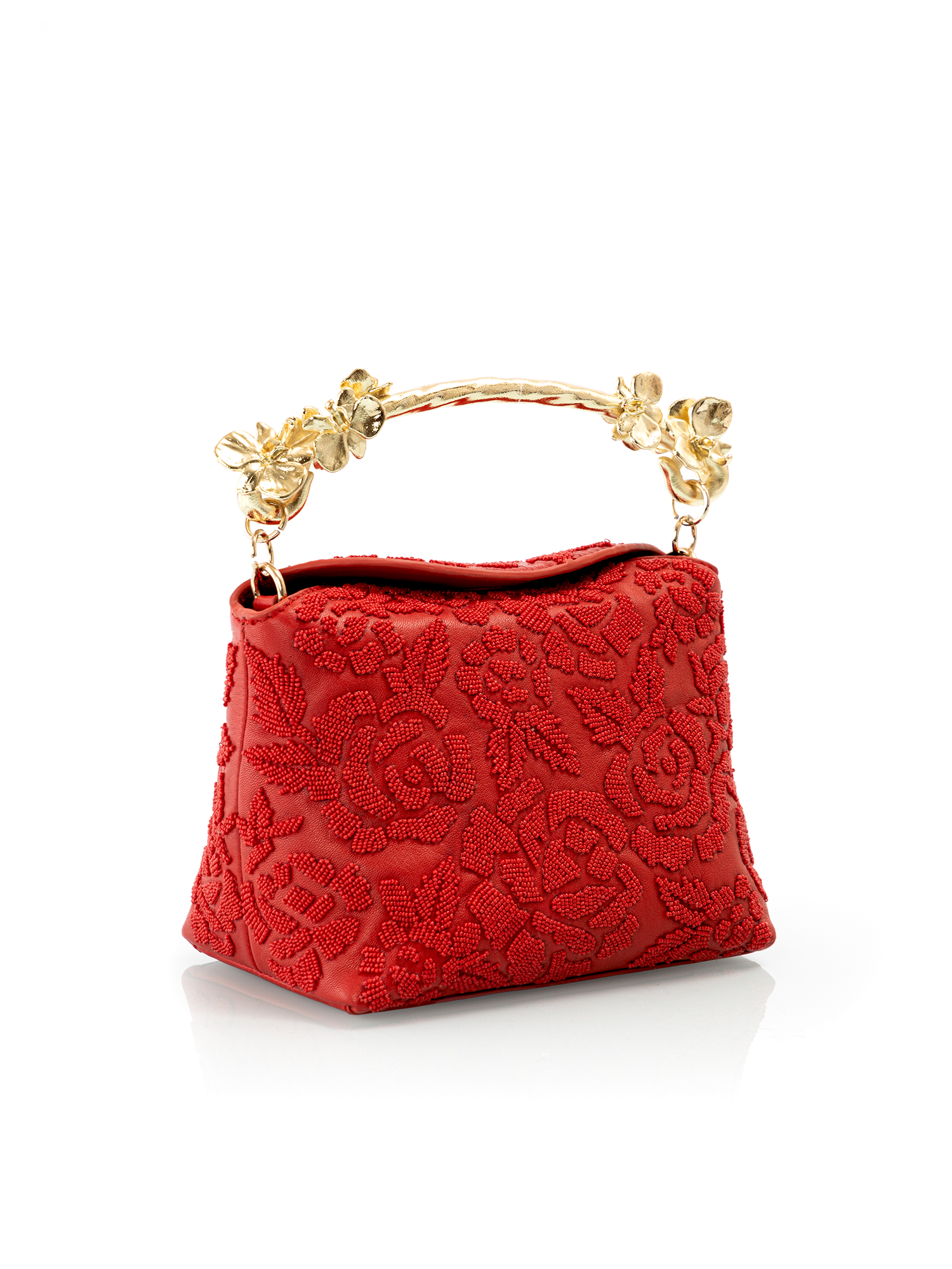 Elegant rose embroidered leather party bag designed as a refined luxury evening accessory