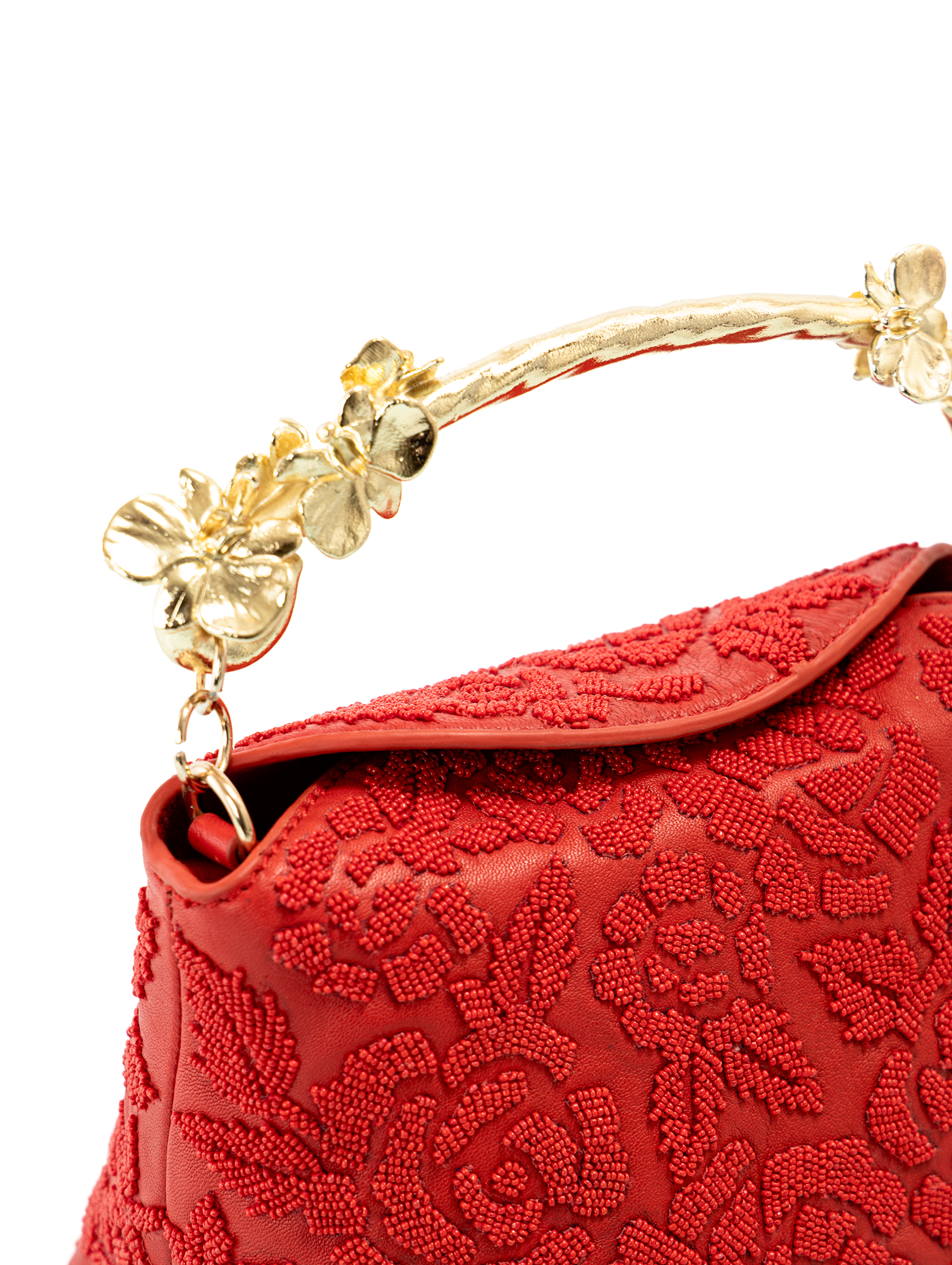 Close-up of handcrafted luxury embroidered leather bag created by artisan based brands