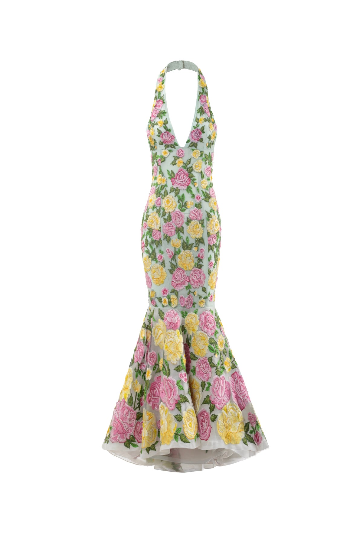 Citron Rosé Embroidered Halter Dress