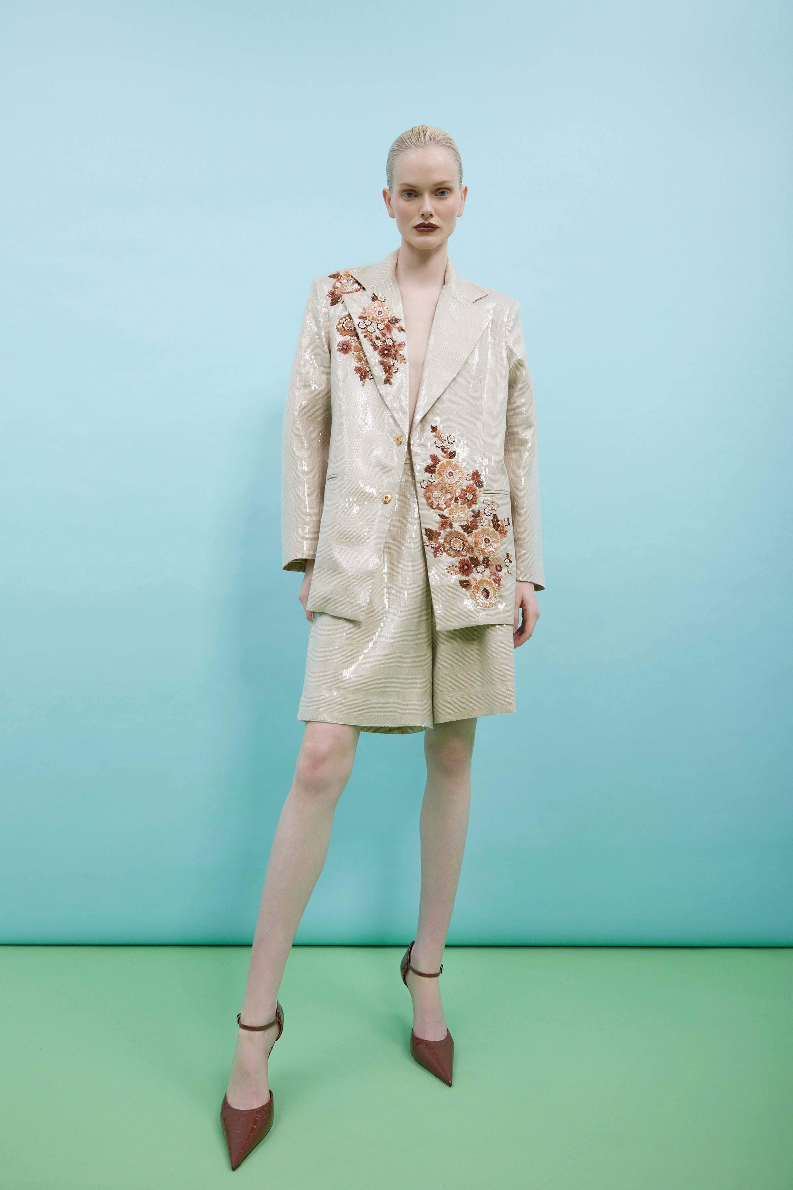 Jean Champagne Chic Embroidered Jacket