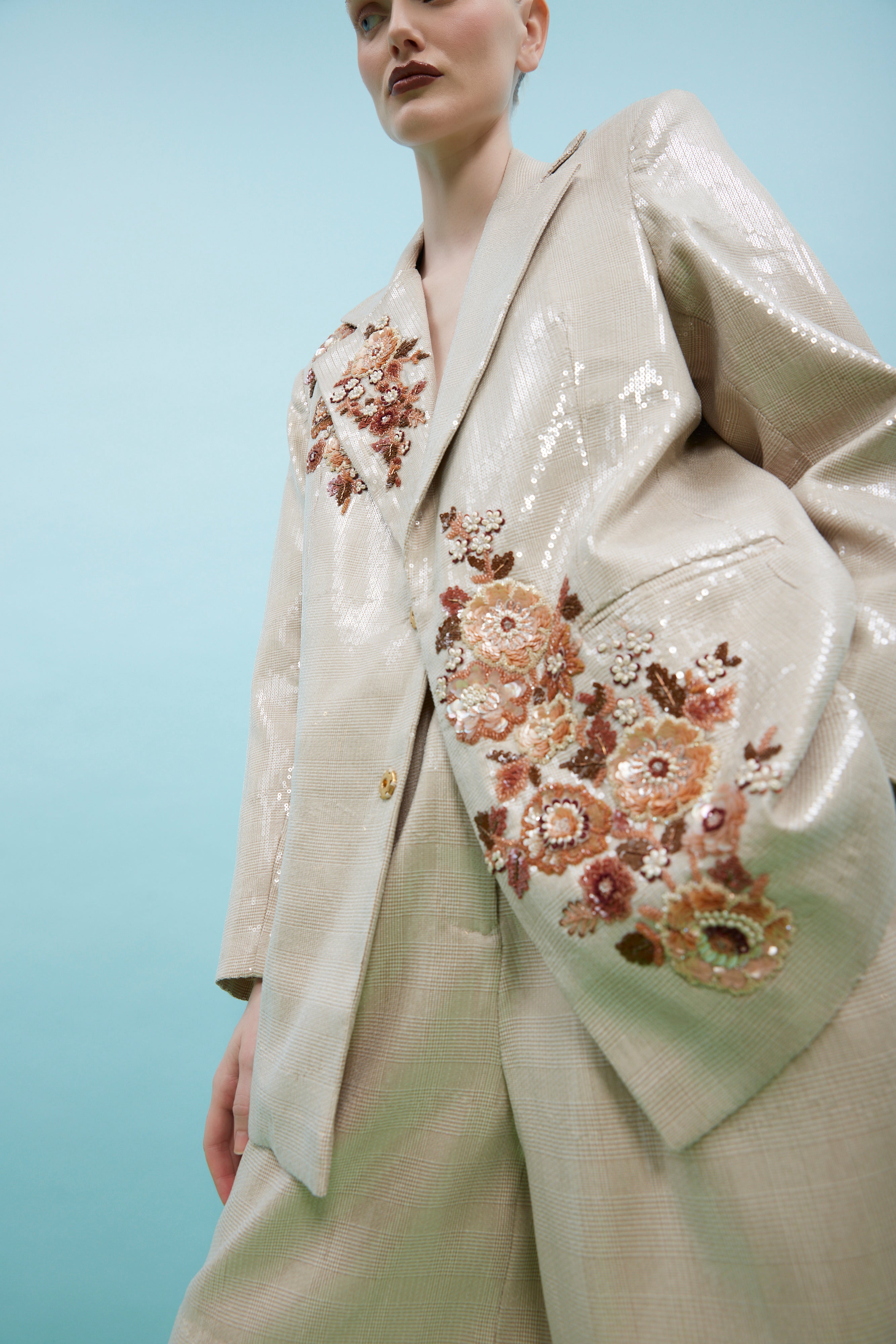 Jean Champagne Chic Embroidered Jacket
