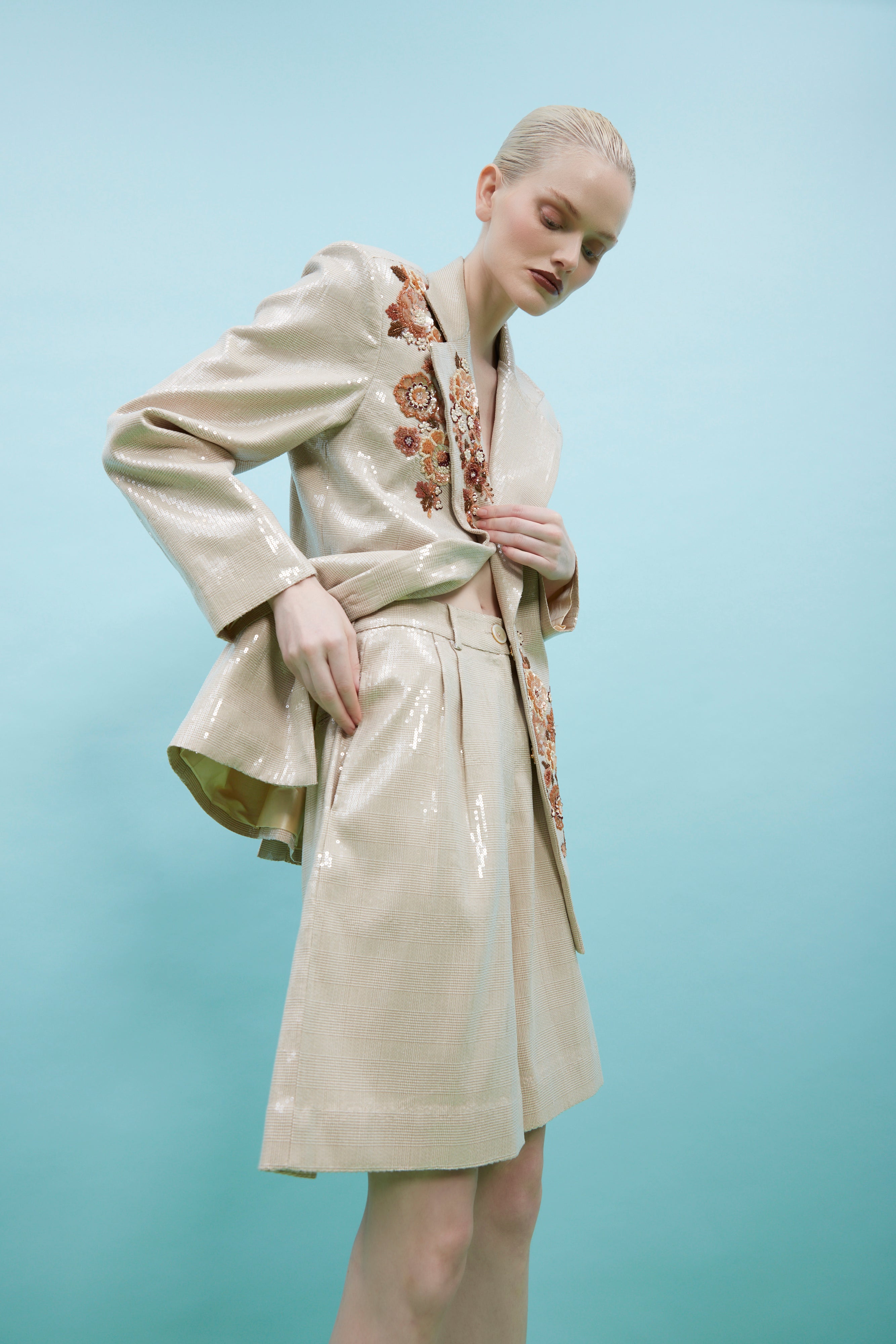 Jean Champagne Chic Embroidered Jacket