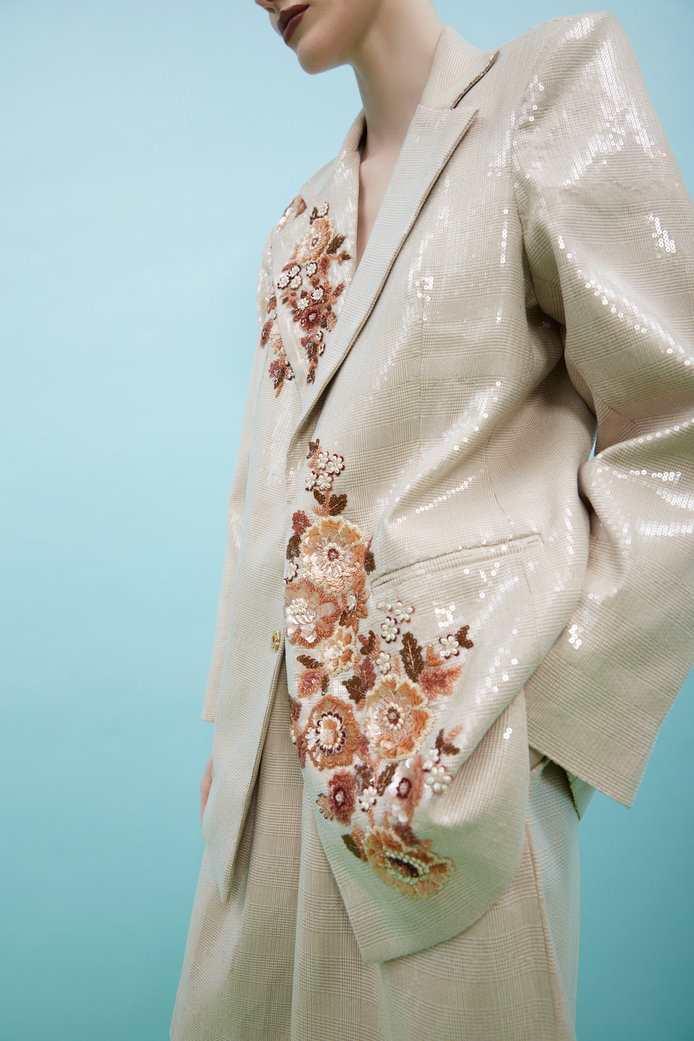 Jean Champagne Chic Embroidered Jacket