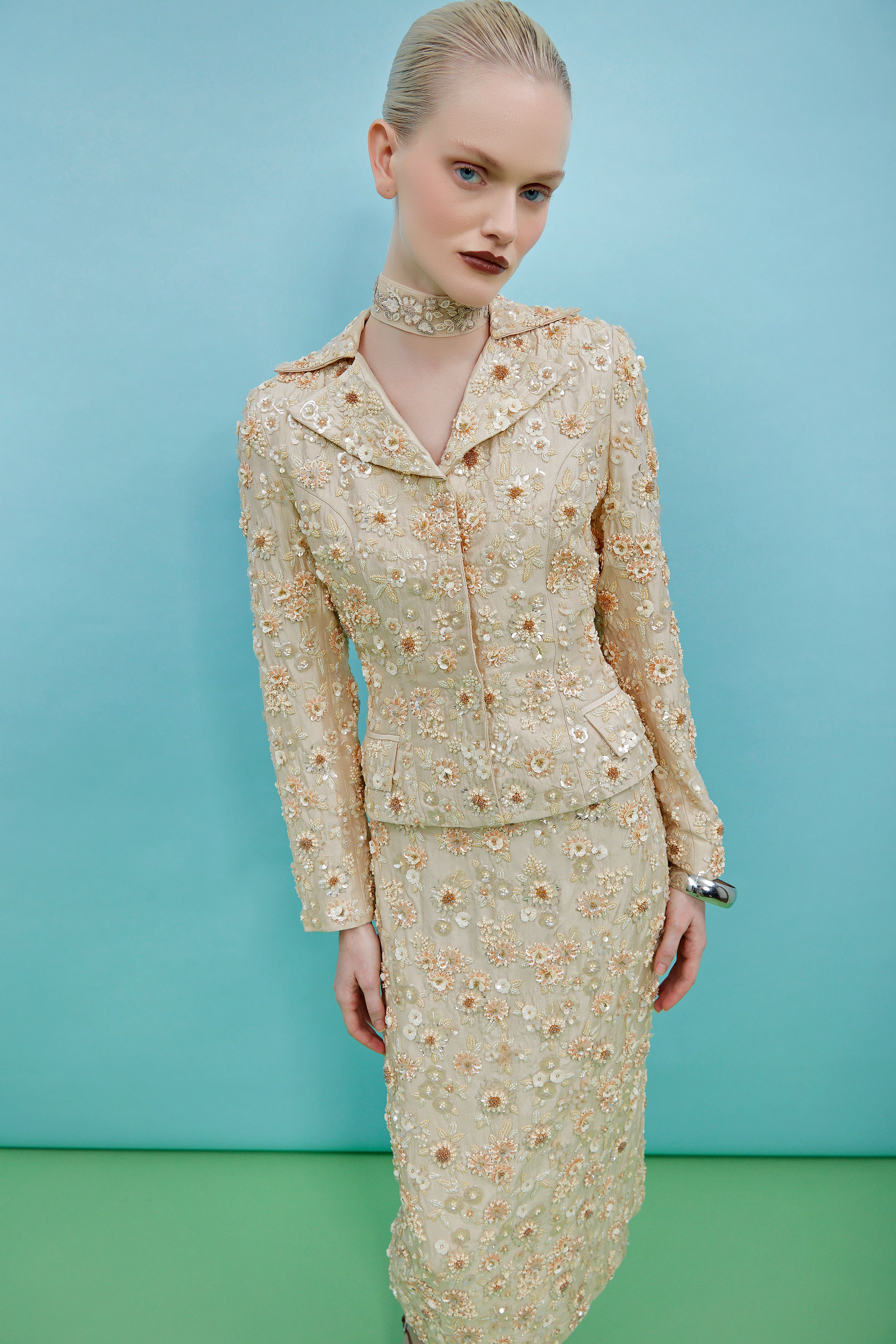 Genith Cream Fleur Fitted Jacket