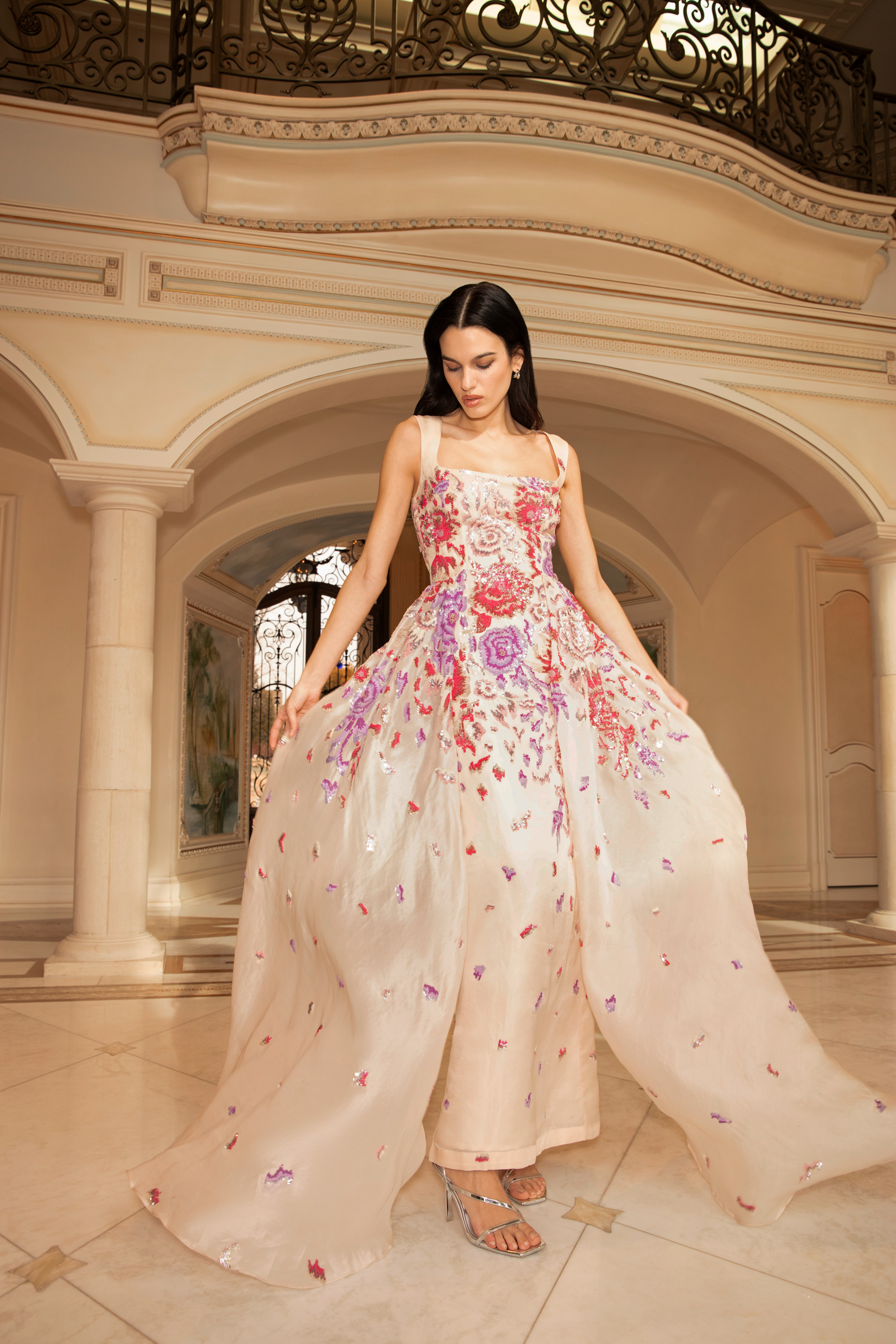 pink floral formal dresses Peach Pink Flower Sweetheart A-line Prom Formal Dress