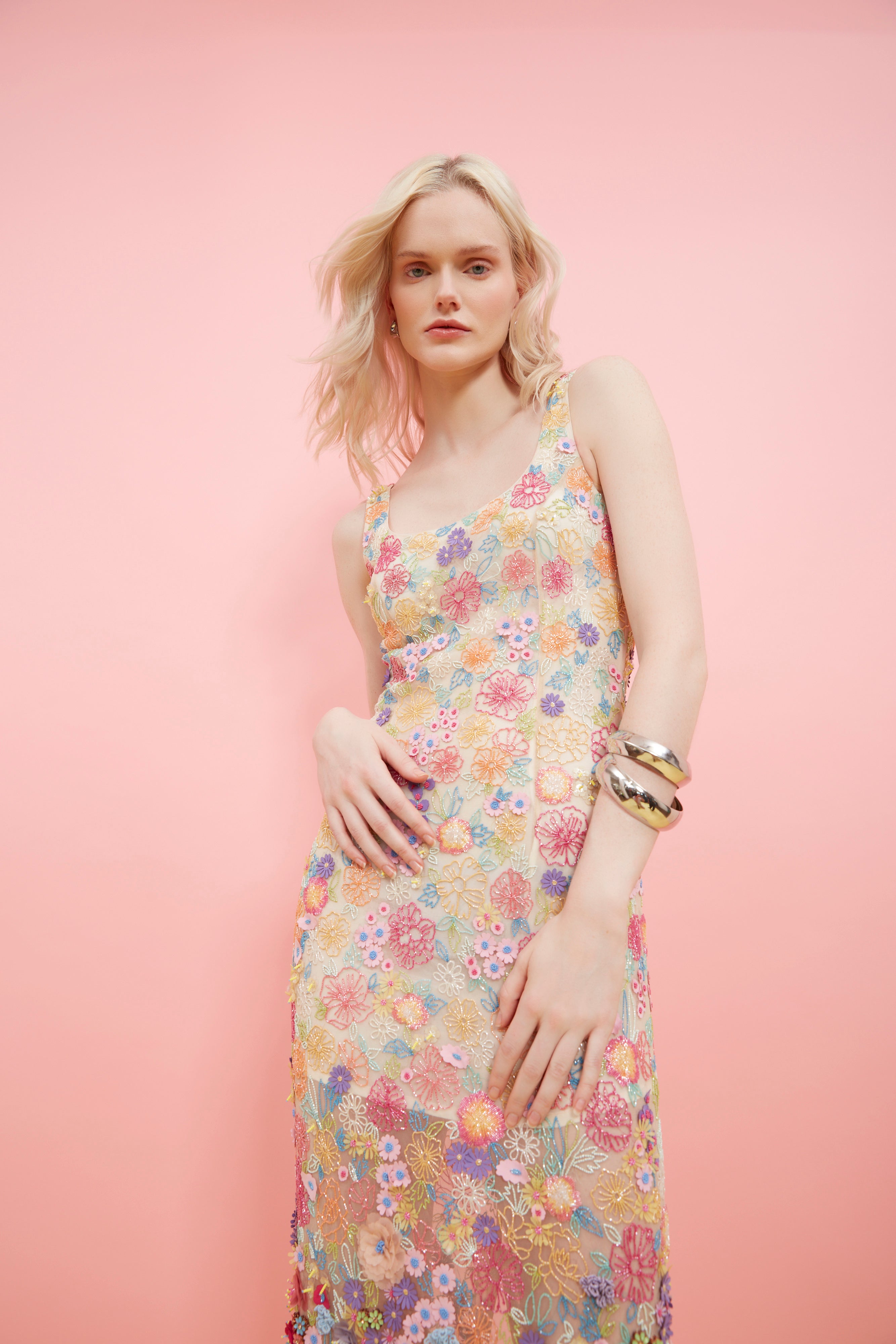 Floral Embrace 3D Embellished Dress