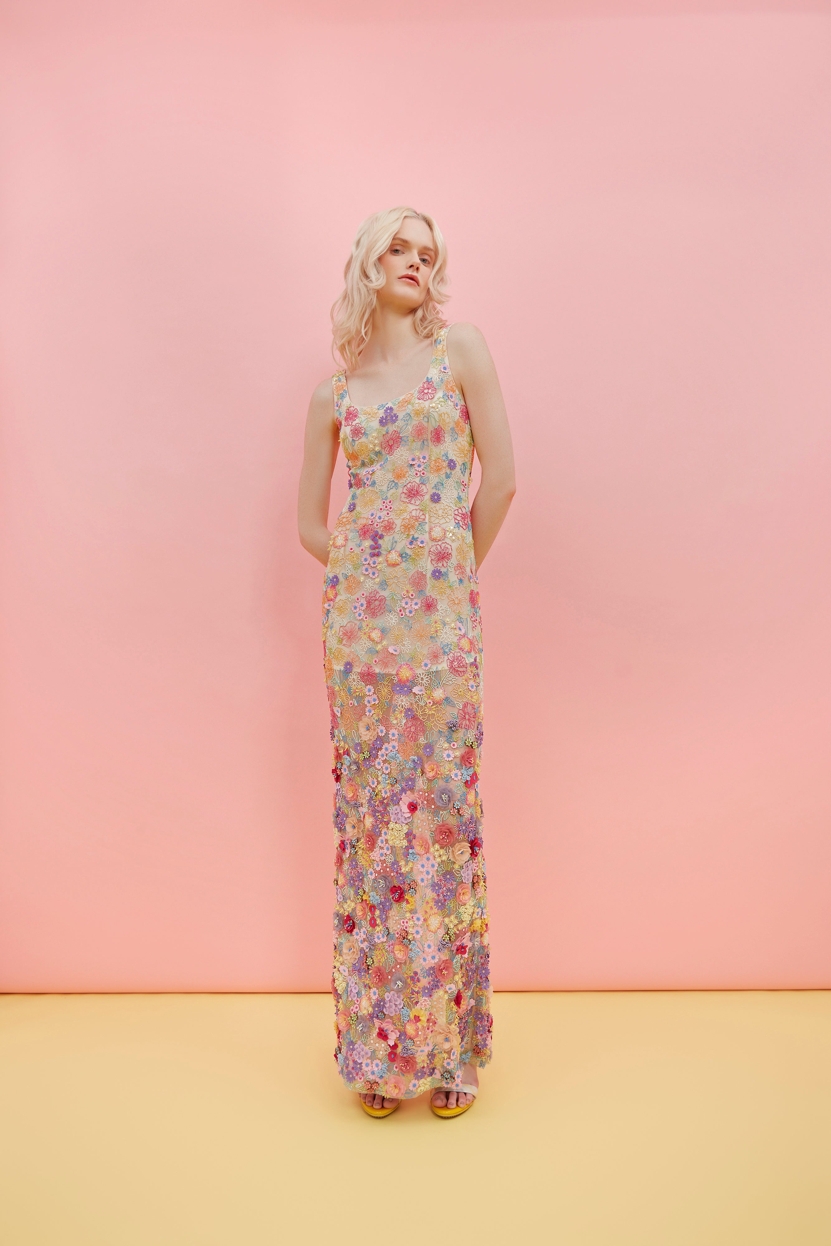 Floral Embrace 3D Embellished Dress
