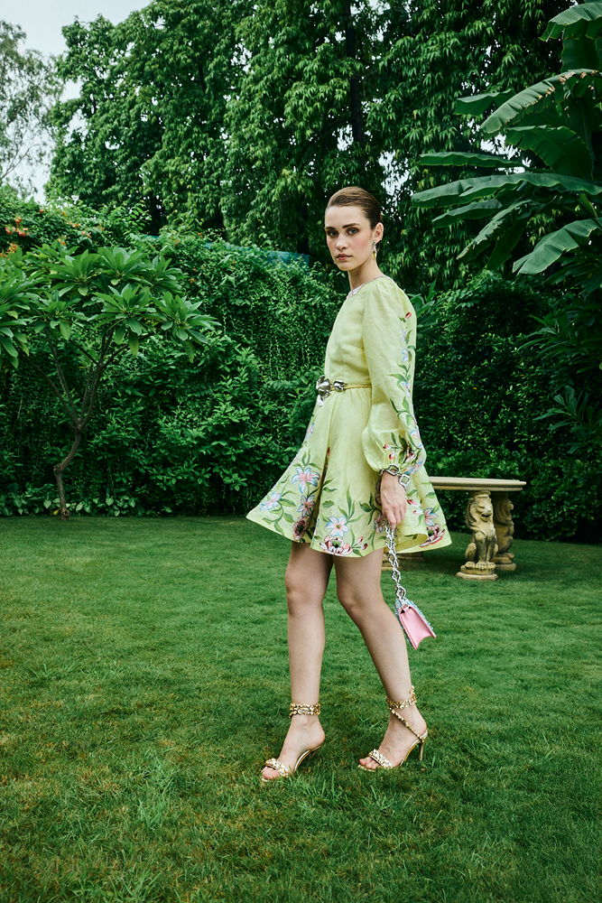 Garden Party Mini Dress designed with multicolor silk-thread embroidery