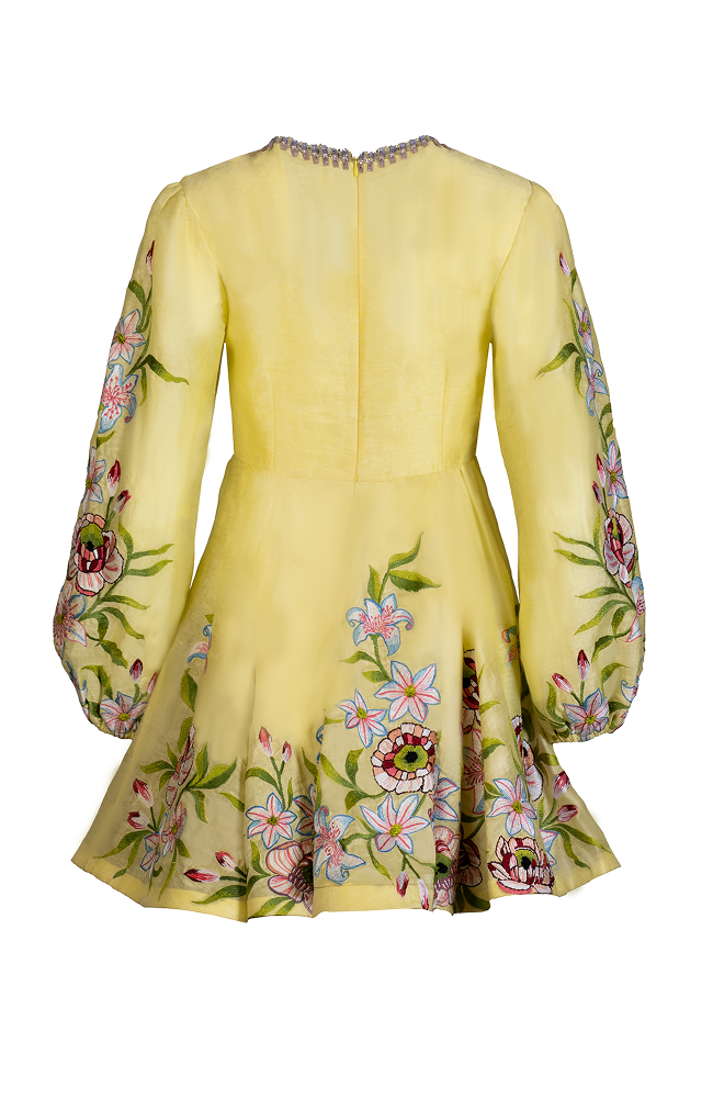 High jewel neckline mini dress designed for bridal shower guest occasions