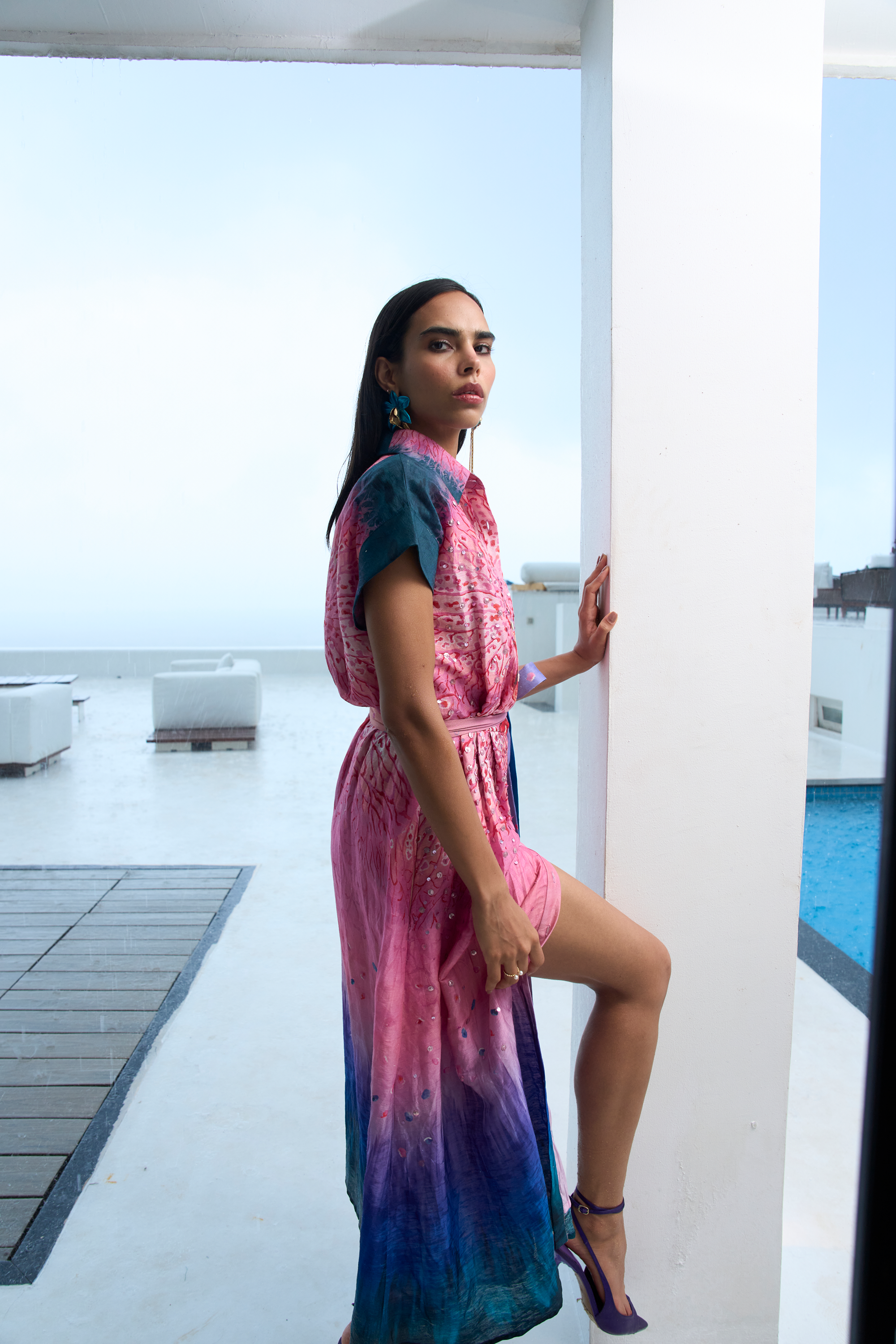 Orchid Burst Print Shirt Dress