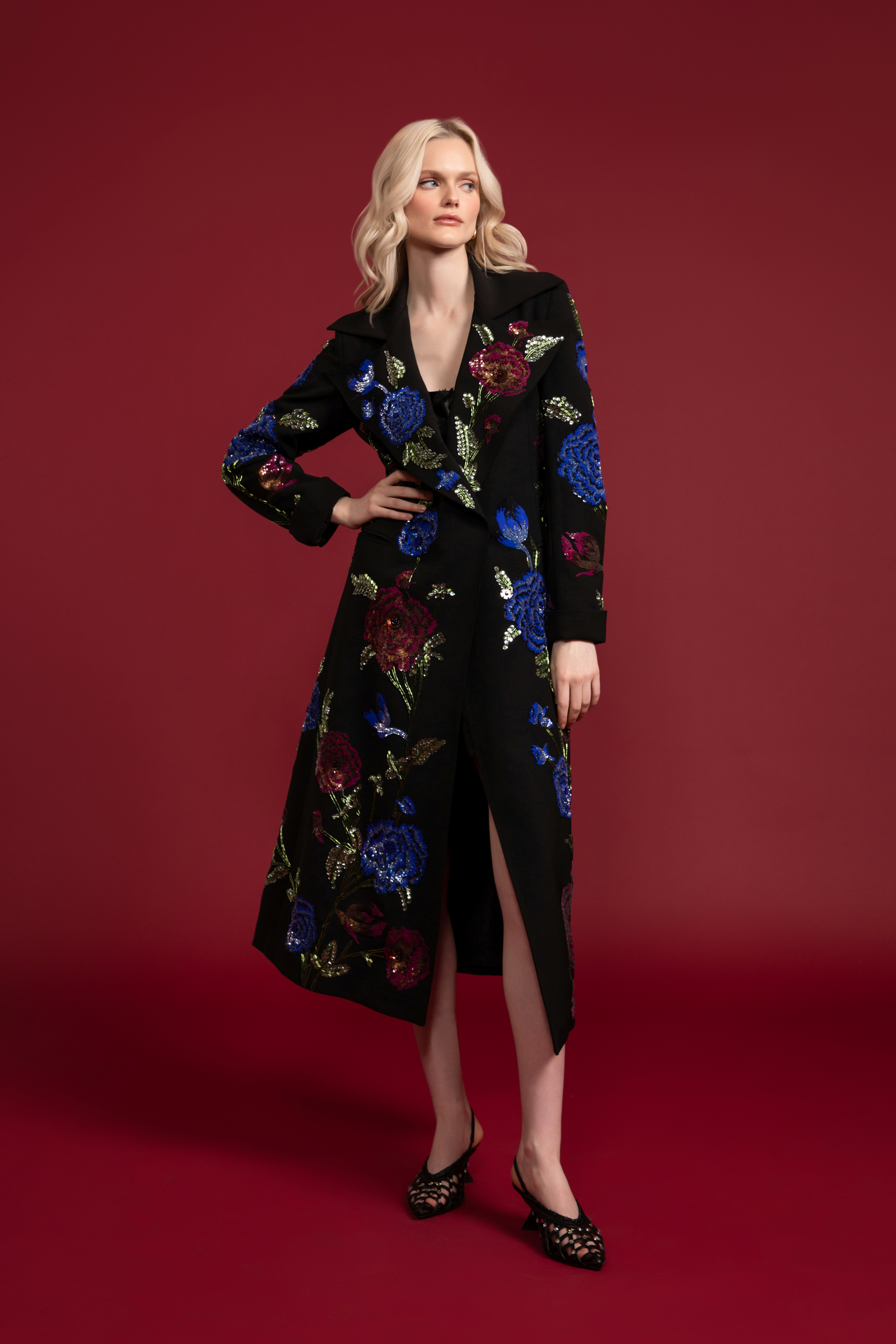 Gloria Noir Floral Emb. Jacket