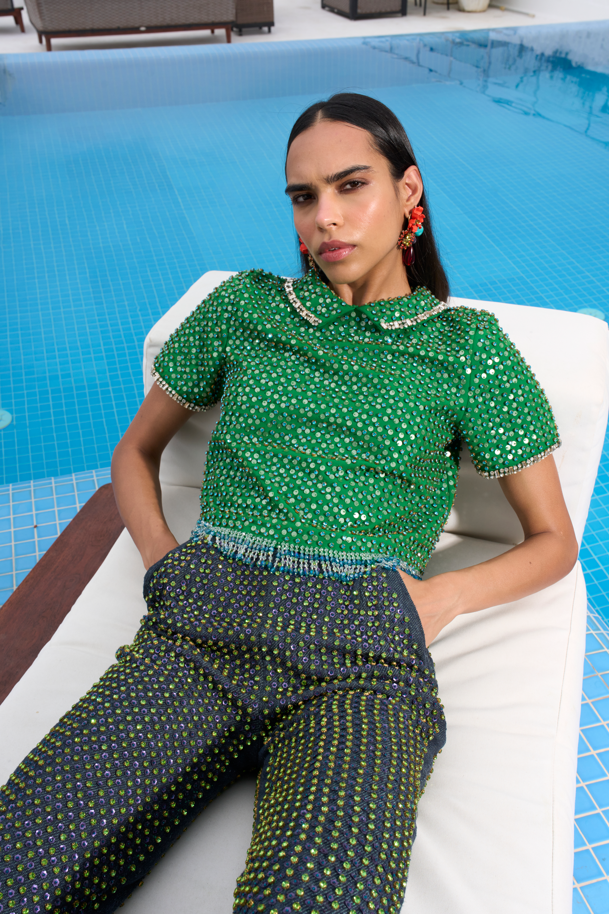 Emerald Crystal Embroidered Top
