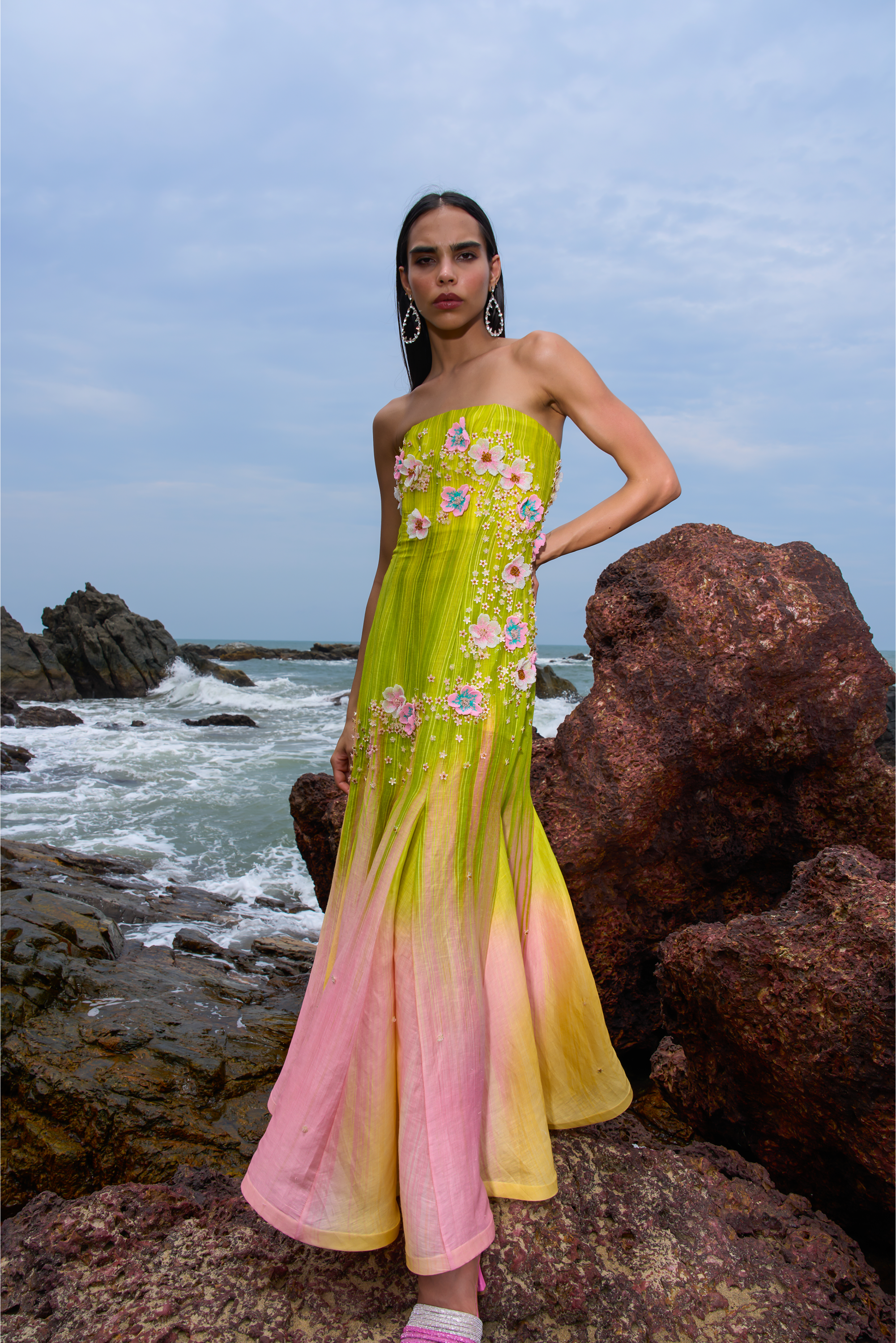 Sunset Glow Ombre Embroidered Gown