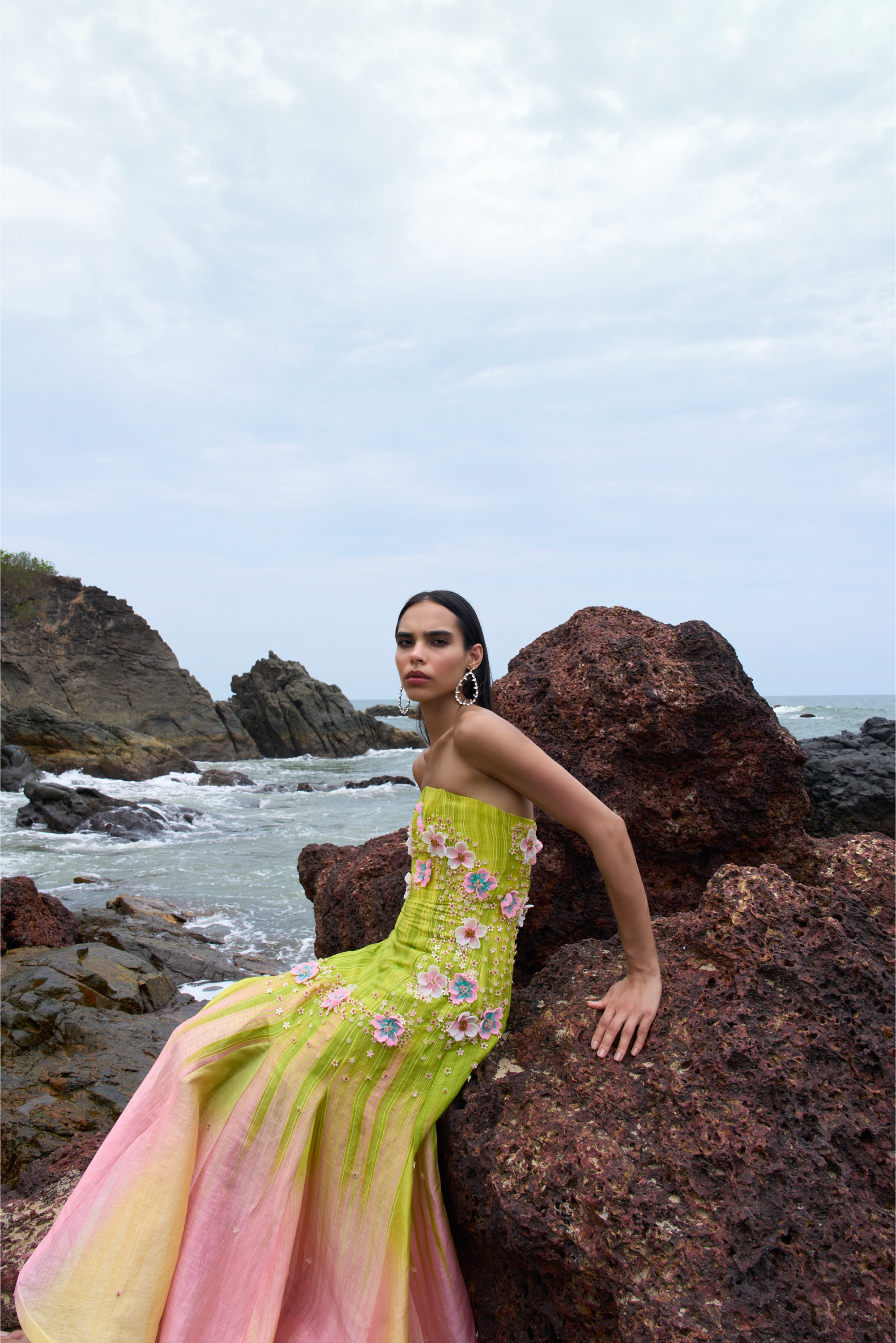 Sunset Glow Ombre Embroidered Gown