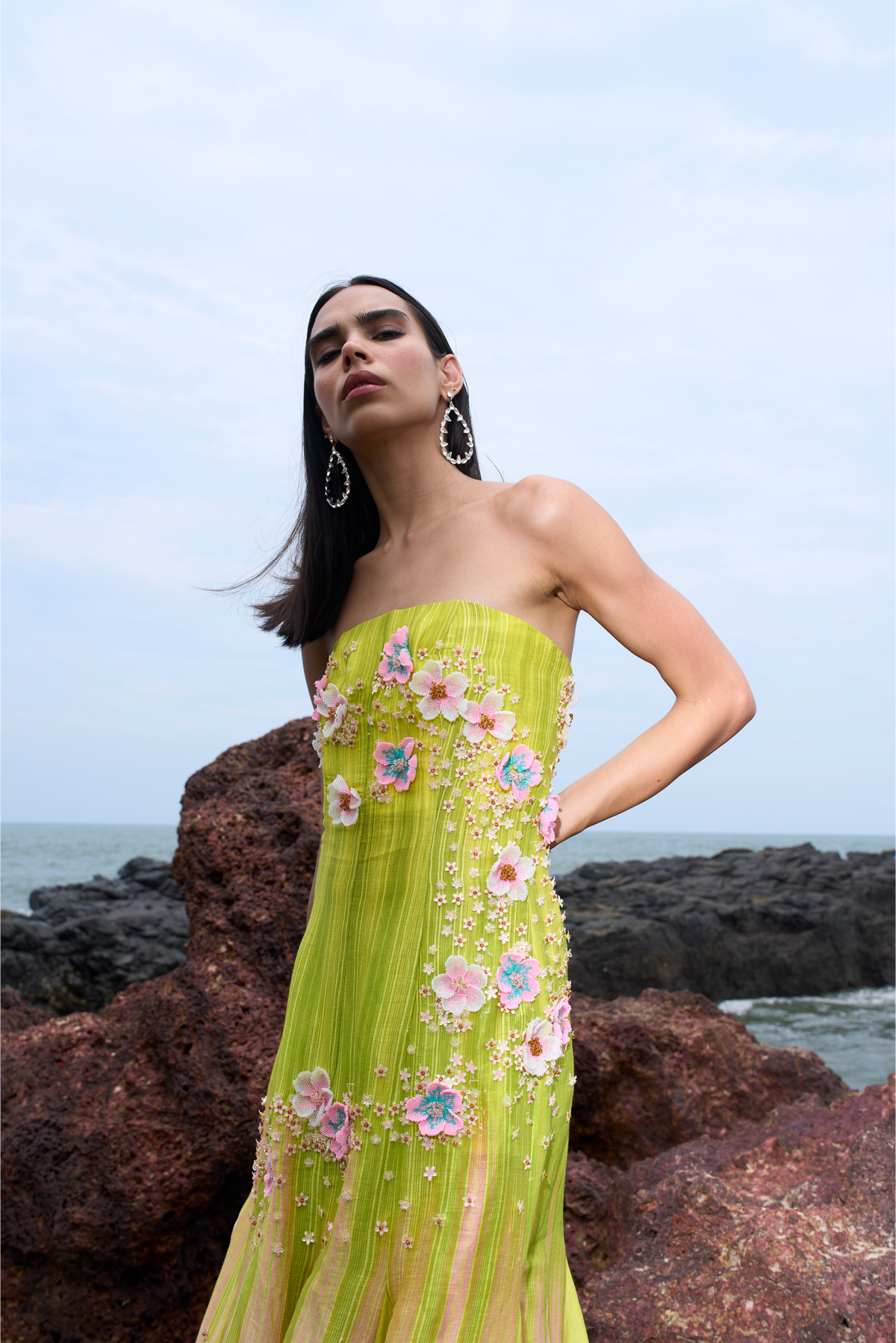 sea green strapless dress Sunset Glow Ombre Embroidered Gown Neckline:Scoop Neck