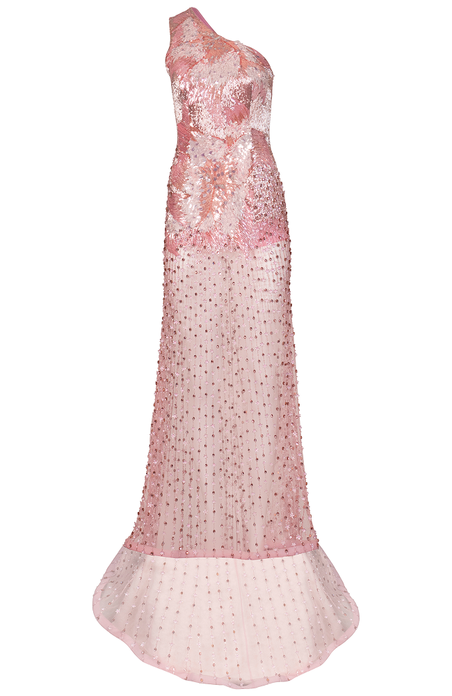 Luxury evening gown designed as a beaded dress for reception and evening celebrations