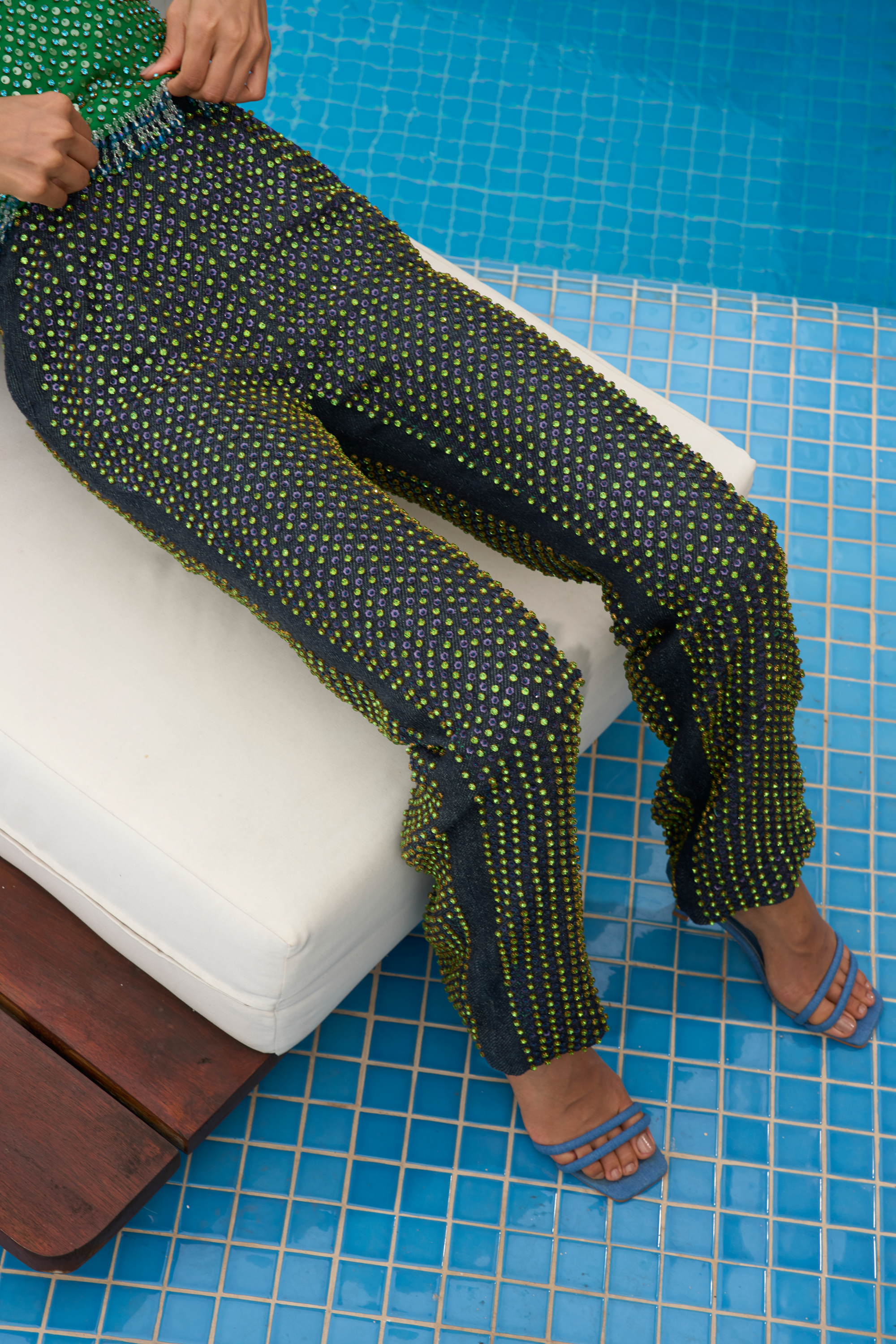 Emerald Crystal Denim Pants