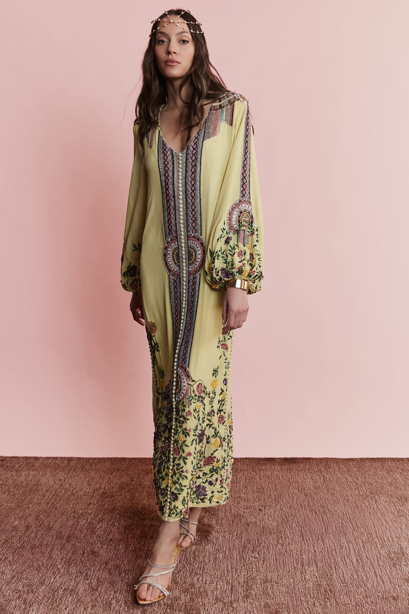 Bohemian luxury fashion luxury kaftan dress, artisanal couture gown for festive celebration occasions