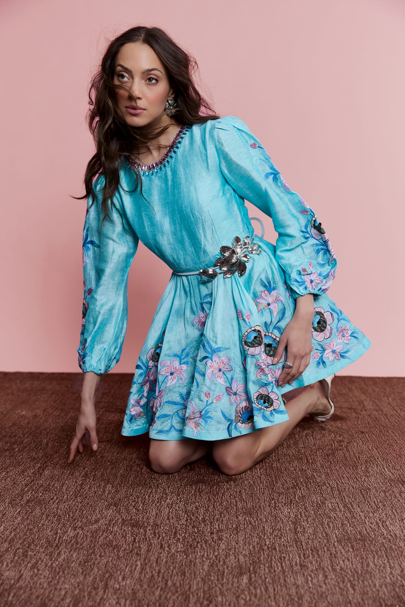 Luxury mini dress with floral embroidered party gown detailing, designer summer cocktail dress for garden party look