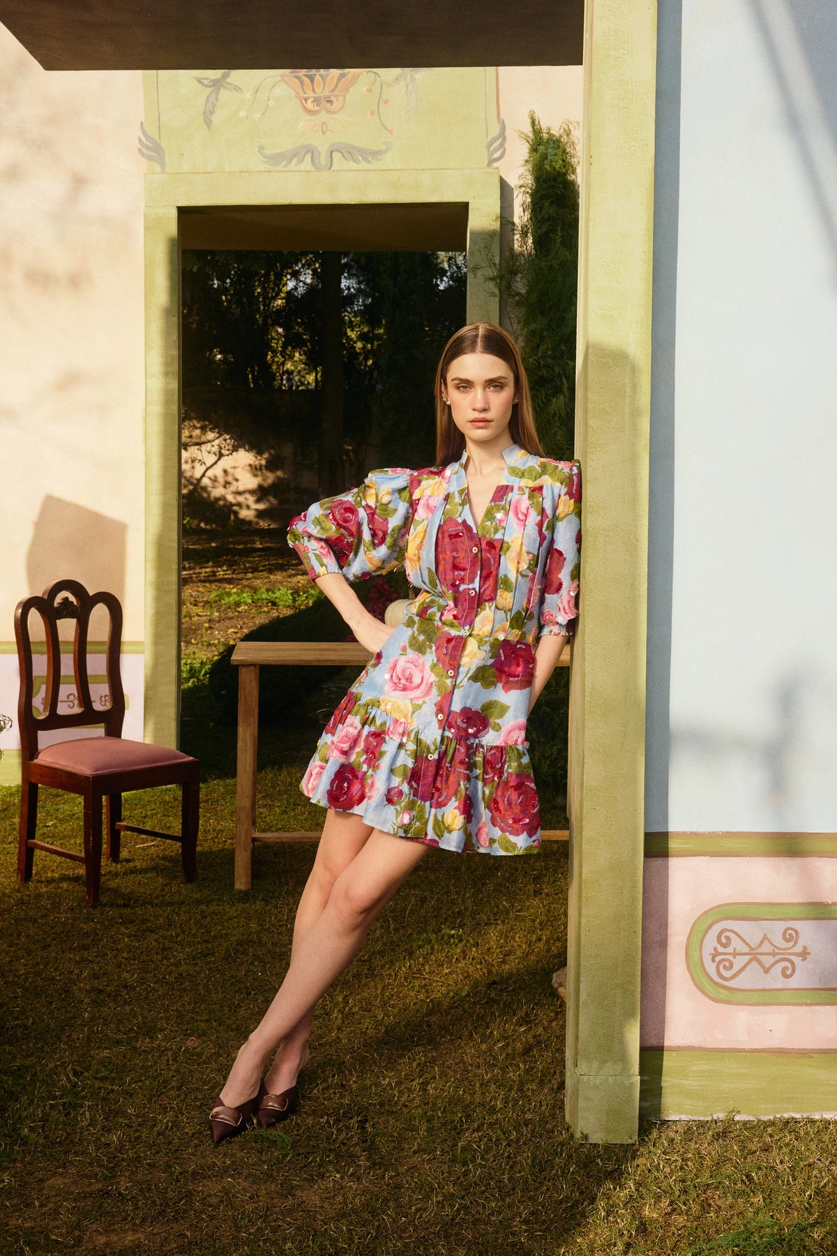 Wild Rose Pleated Mini Dress