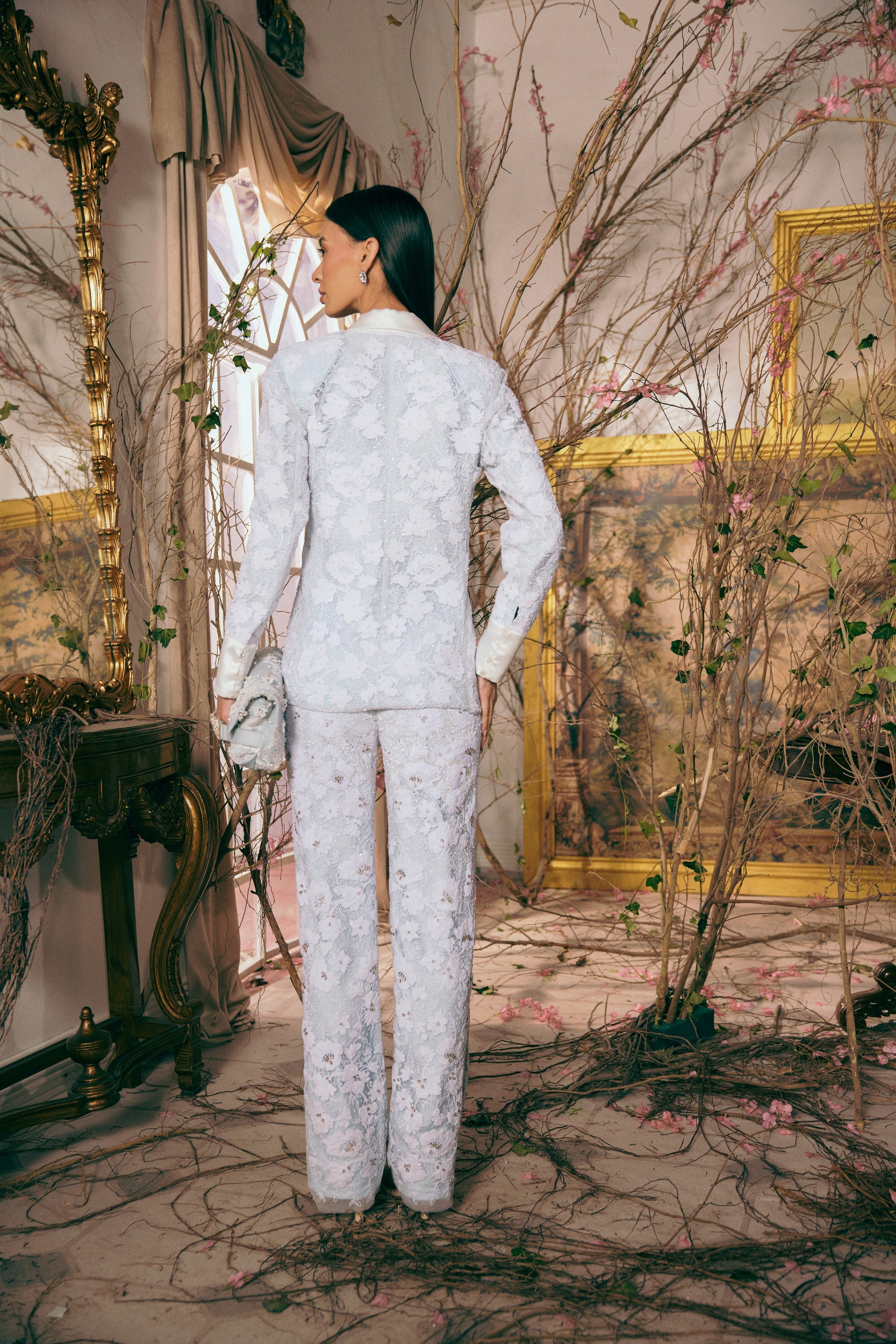 Designer couture evening outerwear – luxury crystal embellished icy blue lace blazer for formal celebrations