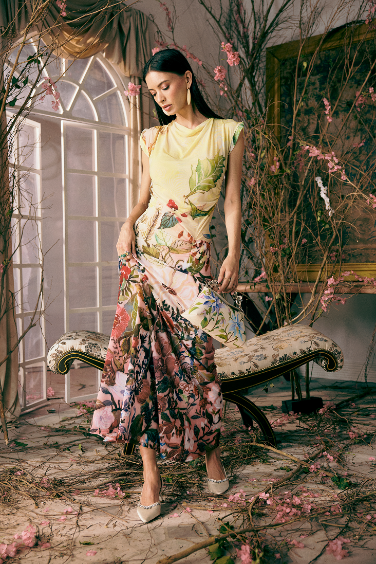 Botanical Symphony Printed Bodycon Dress