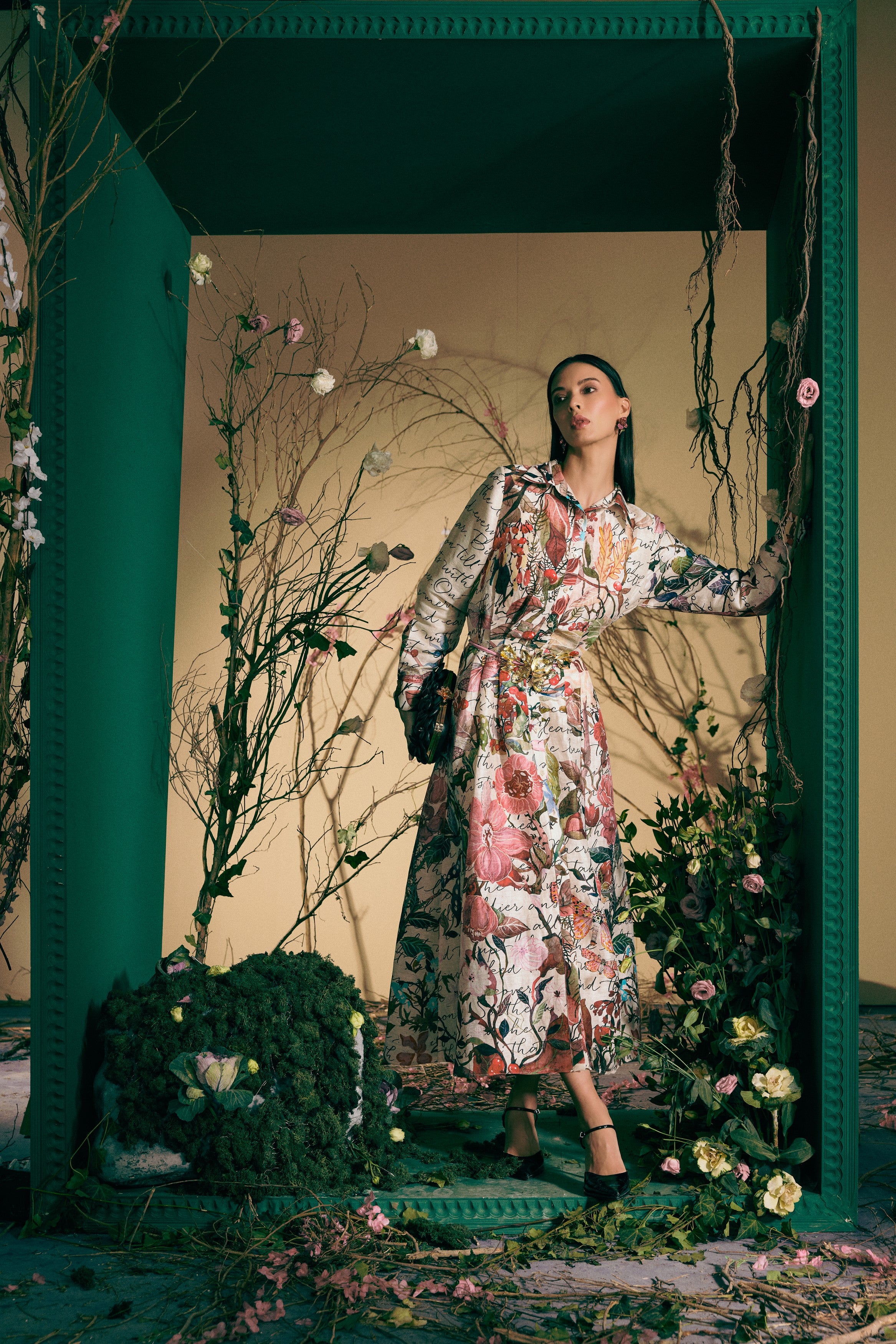Botanical Enchanted Printed Shirt Dress