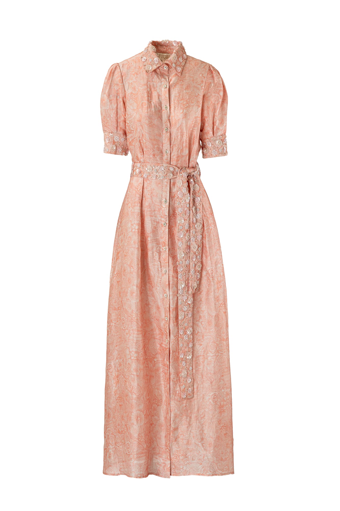 Luxury shirt dress with hand-embroidery detailing, designer resort wear in ethereal summer fashion style