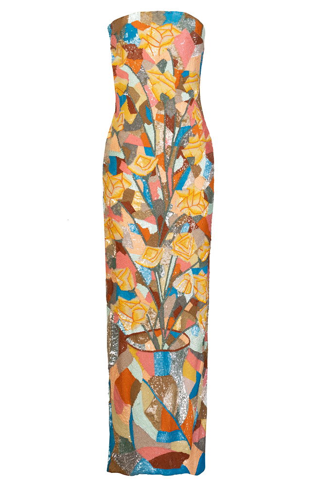 Multi coloured beaded after party dress designed for stylish late-night events