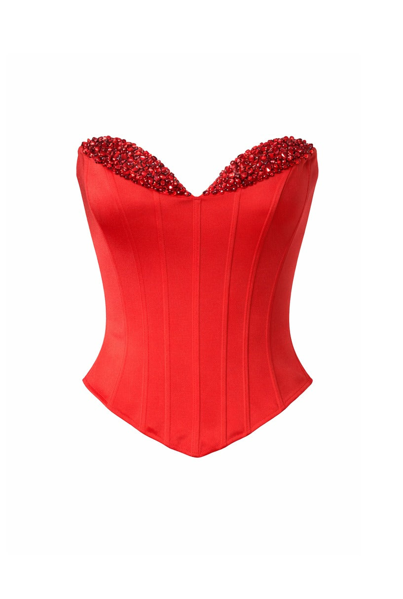 Poppy Red Embellished Corset